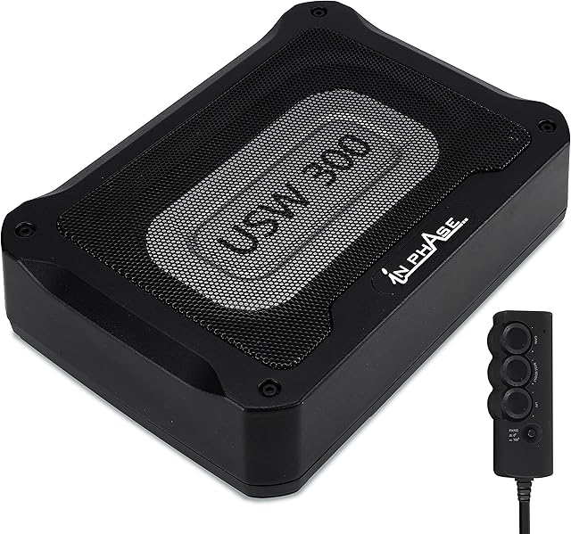In Phase Car Audio USW300 300W Underseat Ultra Slim Compact Active Subwoofer System, Die-Cast Aluminium