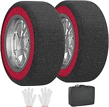 Automotive Snow Socks - Great Alternative to Tire Chains, Thickened Polyester Fiber for Maximum Traction & Grip, Fits Car, SUV, Pickup and Truck (Set of 2) - XLarge