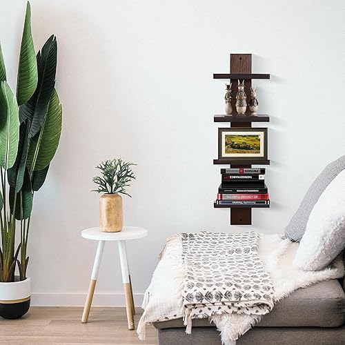 Miniatura 7 de PHOENANCEE Estantería vertical de pared de 2 niveles, estantes flotantes de columna, estantería decorativa apilable moderna para decoración