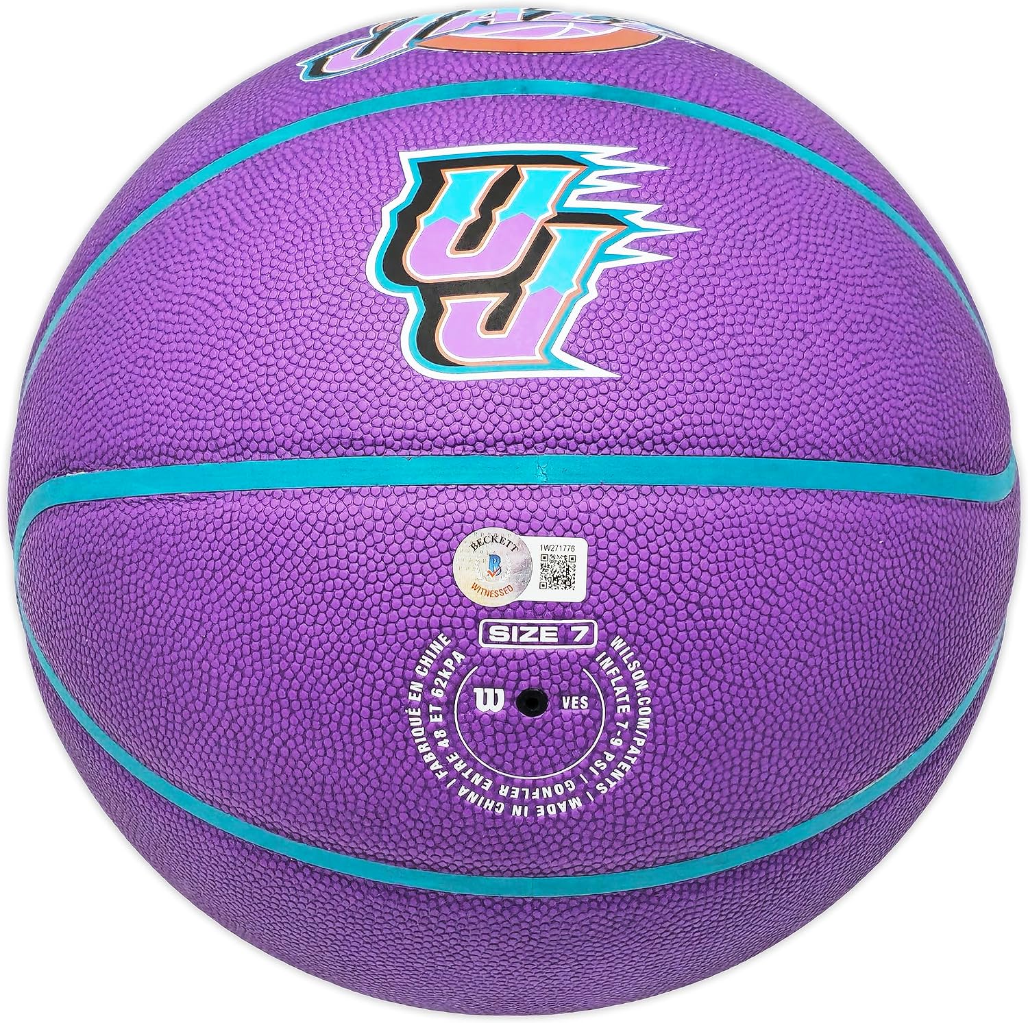 John Stockton Autographed Purple City Edition Basketball With Mountains Beckett BAS Witness Stock #224372