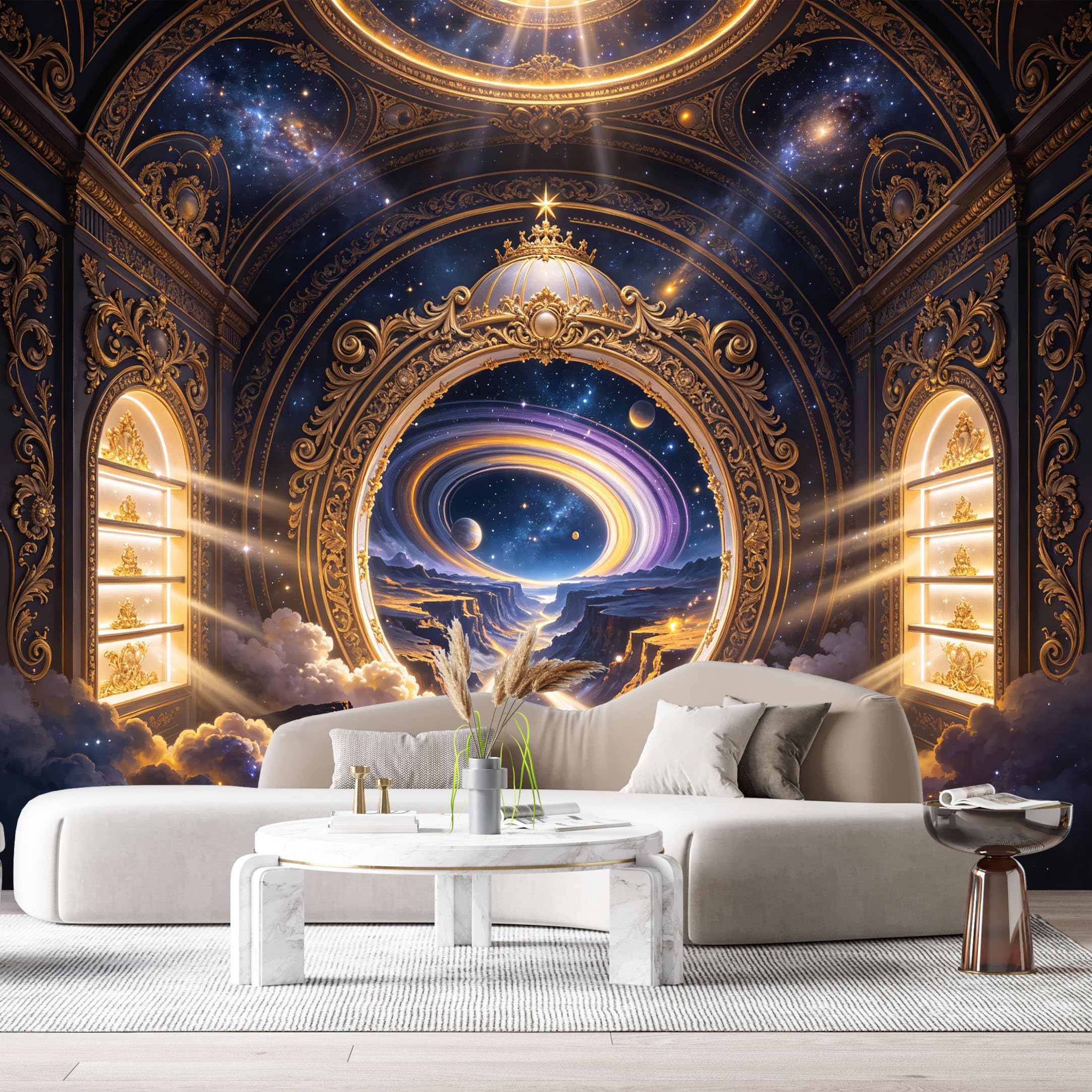 Custom Size Wall Murals Cosmic Cathedral Planet Portal 3D Trompe L'Oeil SelfAdhesiveWall Fabric Removable Wallpaper Wall Decor for Living Room Bedroom Bathroom
