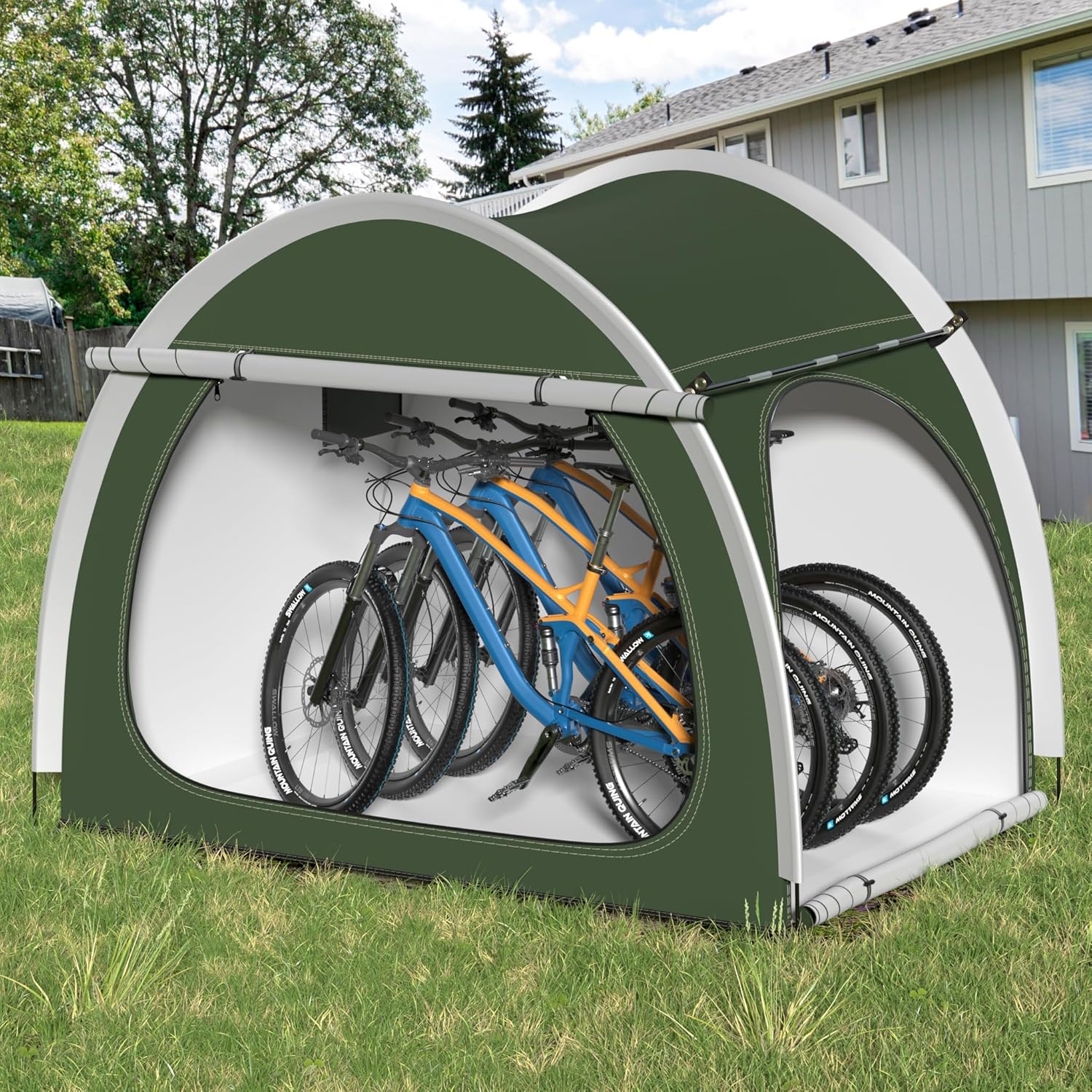 Bike Storage Shed, Oversized Storage Tent for 3-4 Bikes, Portable Foldable Garage/Garden Storage Tents, Waterproof Anti-uv Outdoor Bicycle Cover, Green