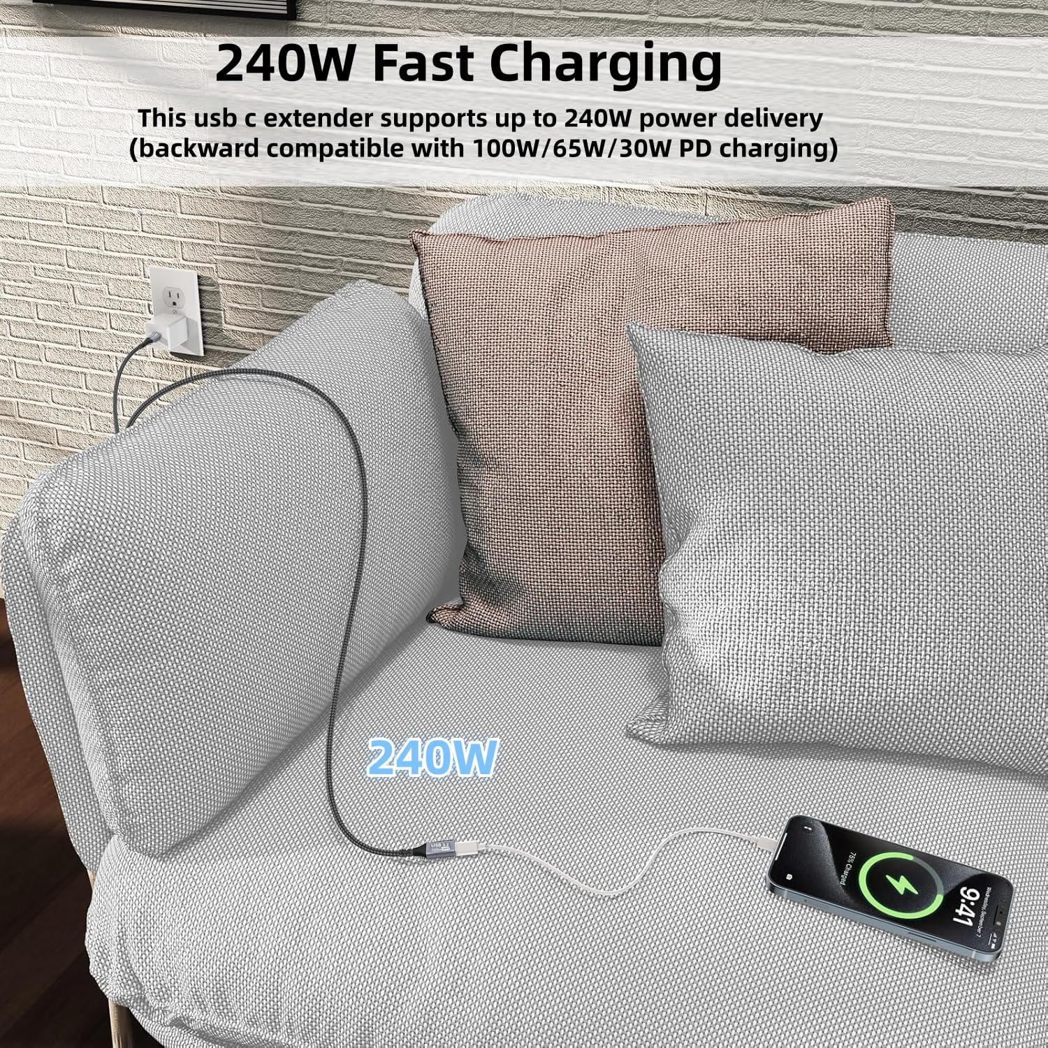 USB-C-Verlängerungskabel (20 Gbit/s/240 W/4 K bei 60 Hz/3,3 Fuß), USB 3.2 Gen 2, USBC-Verlängerungskabel, kompatibel mit iPhone 17, 16, 15, Pixel PSVR2, MacBook, Dockingstation, Monitor