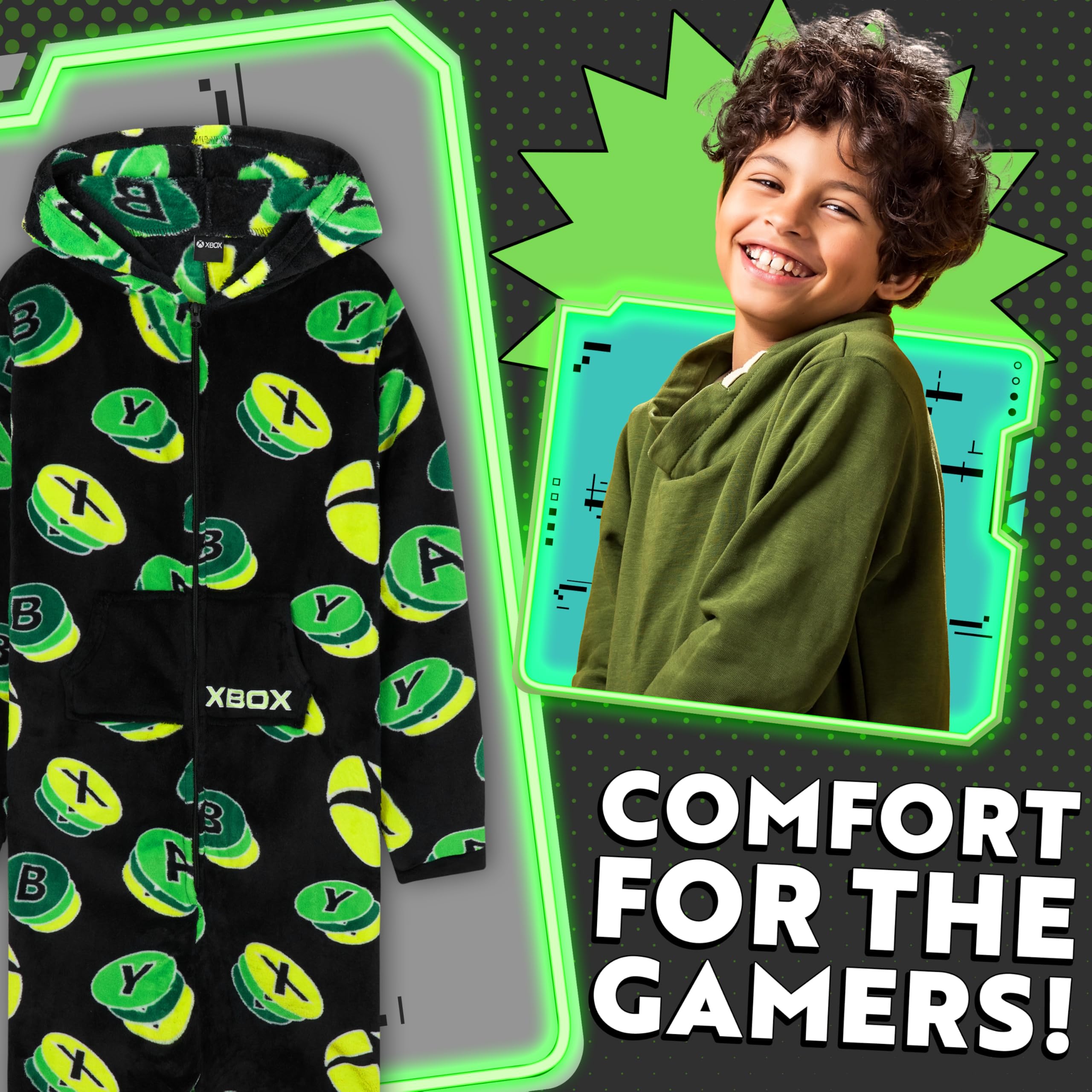 Xbox Tuta Intera Bambino e Adolescenti Tutto in Uno Pile Accogliente Pigiama Intero Incappucciato Regalo Ragazzo