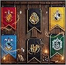 Harry Potter Gifts Banner Decorations Set of 6 Hogwarts House Flags 20x12 Inch Gryffindor, Slytherin, Ravenclaw, Hufflepuff Birthday Party Supplies (Multi Flags)