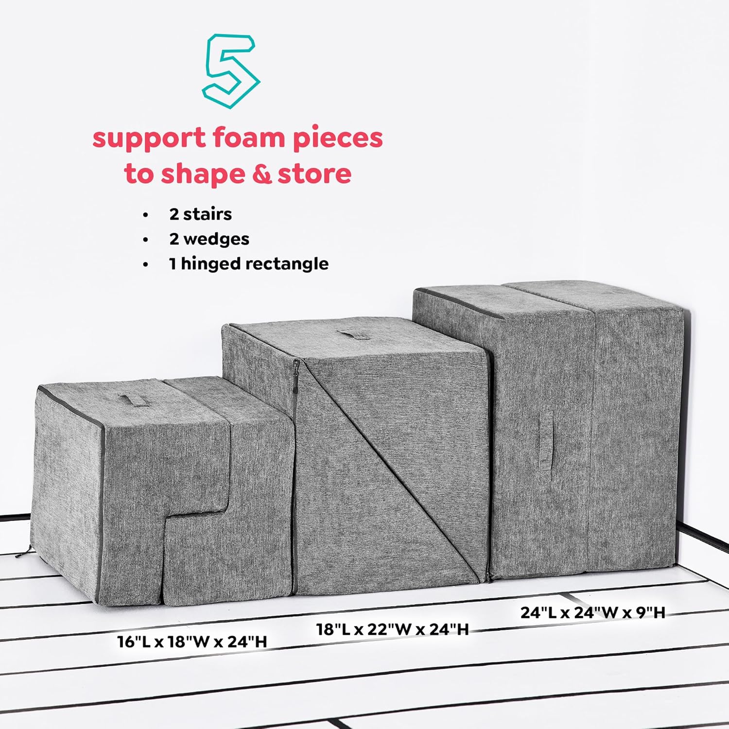 Yourigami Kids and Toddler Play Gym, Playroom Couch Set, Durable Modular Design, Mountain Gray Play Gym Mountain Gray