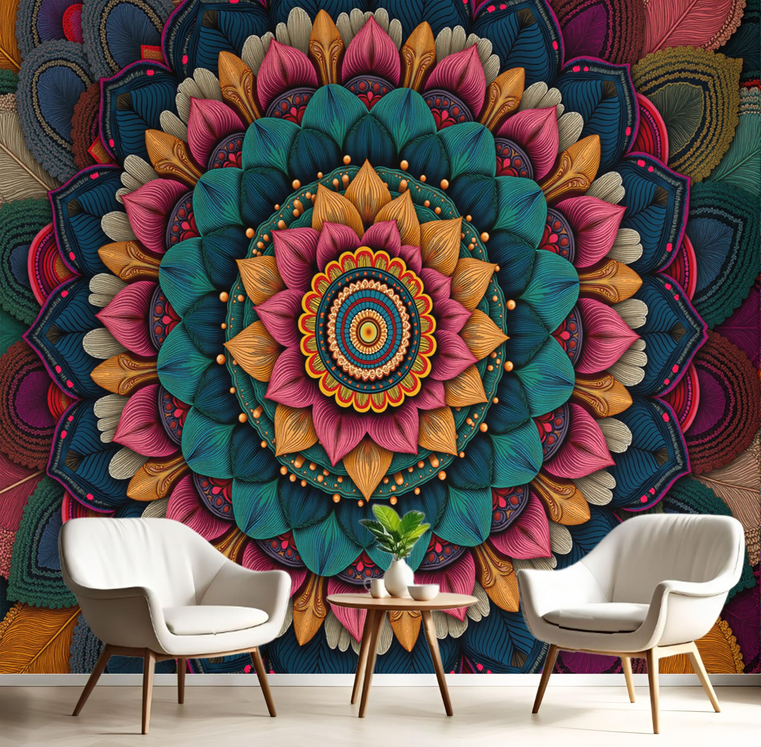 Papier peint panoramique 3D bleu foncé floral : grand poster mural ethnique