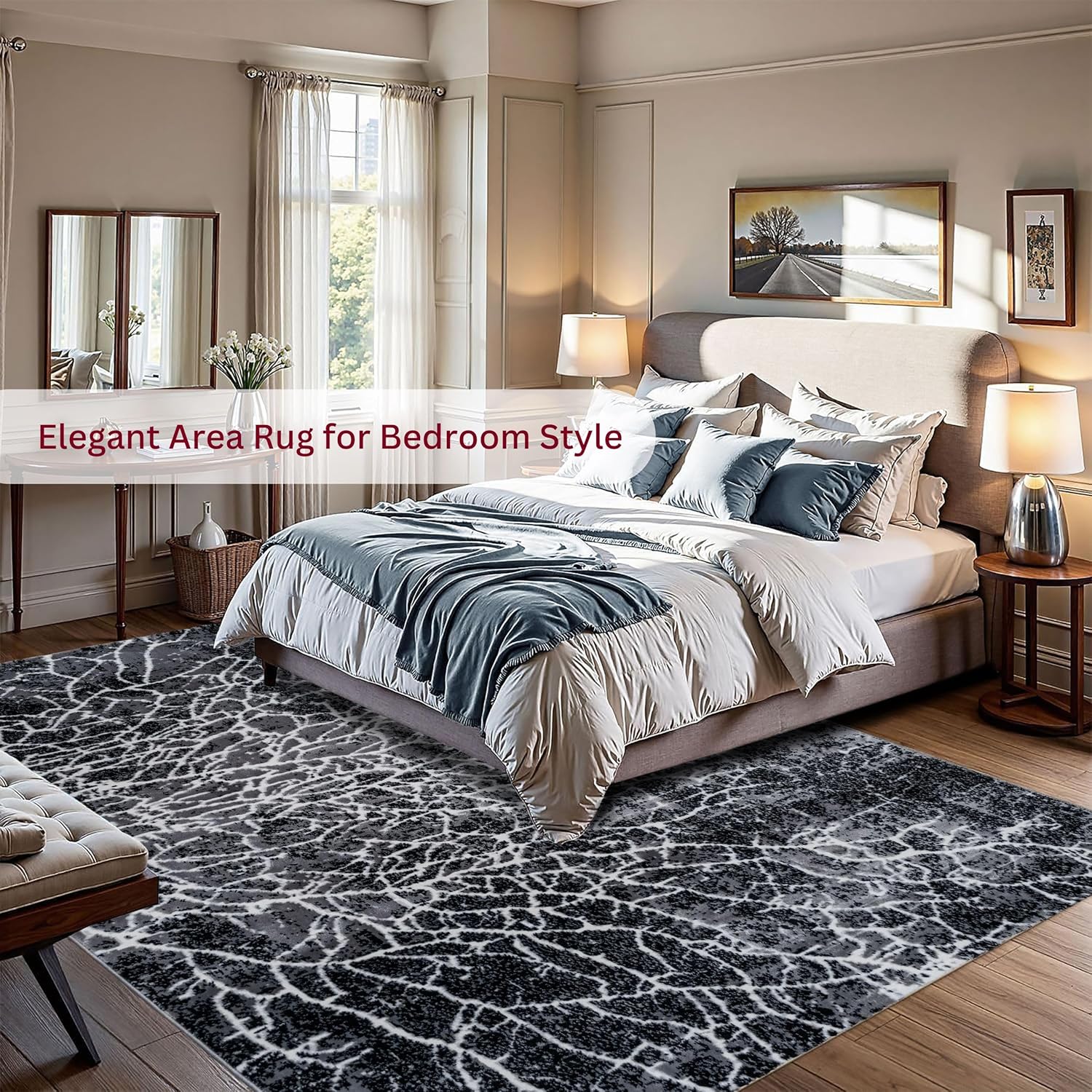 3.2x5.7 Area Rugs for Living Room Carpet - Modern Abstract for Dining Room, Office - Non-Shedding Medium Pile for High Traffic Area - Steam Cleaner Washable Rug - Jute Backing - Gray Lava