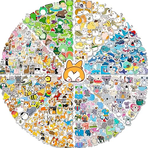 Paquete de 600 calcomanías de animales lindos, calcomanías de vinilo Arme, grandes calcomanías impermeables coloridas para botellas de agua,