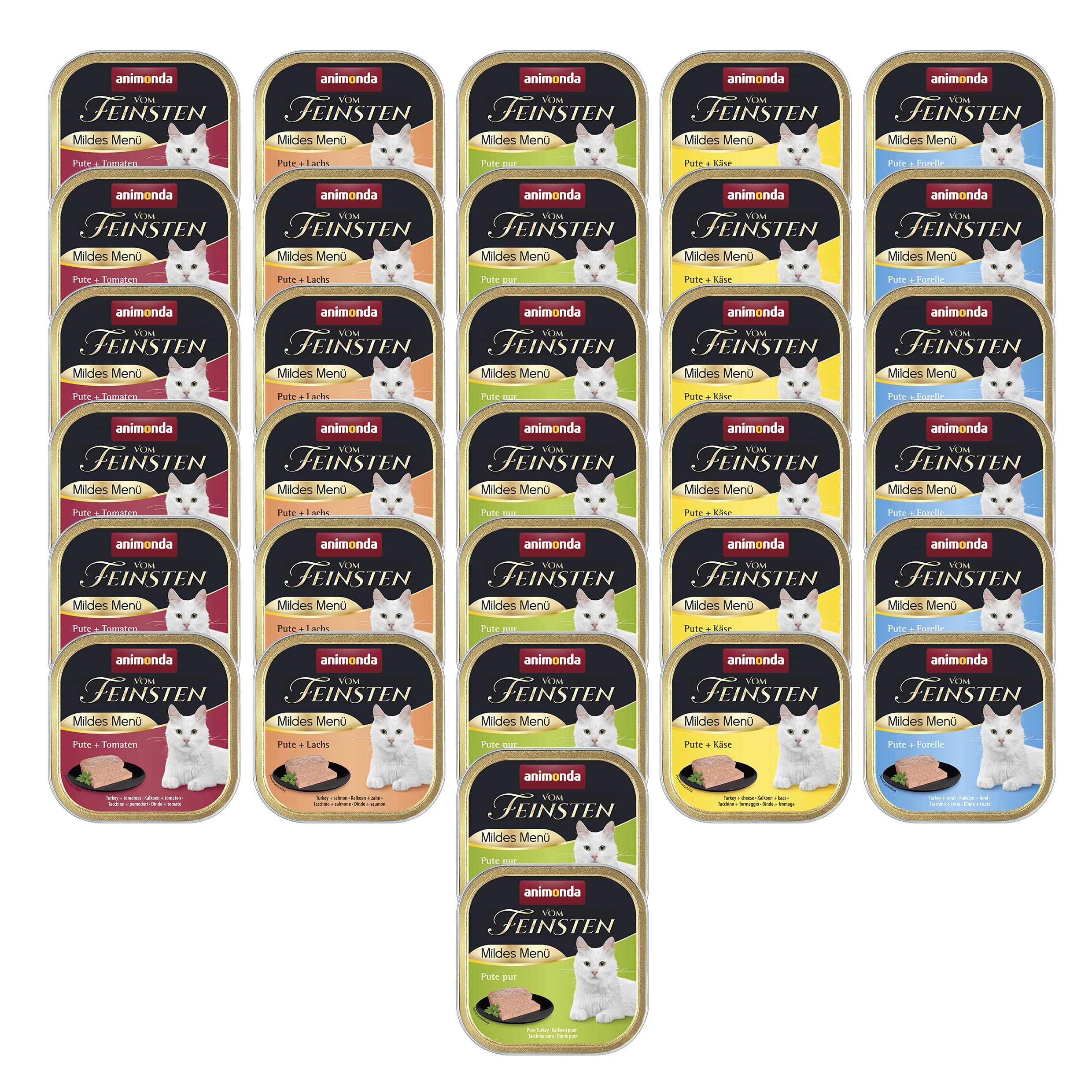 animonda vom Feinsten Mildes Menü Milde Vielfalt (32 x 100g), getreidefreies Katzenfutter nass ohne Zucker, leicht verdauliches Katzenfutter mit Putenfleisch