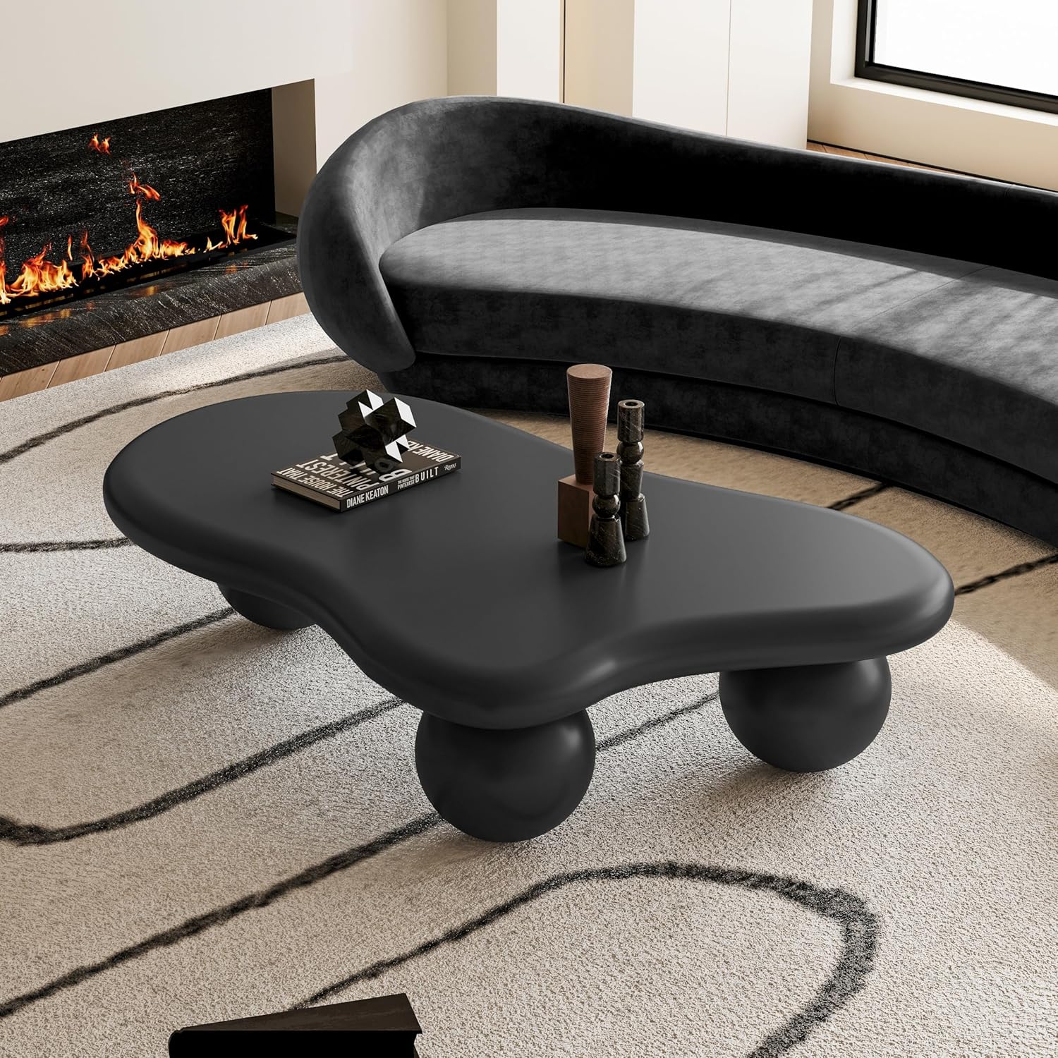 LUMISOL Cloud Coffee Table, 47 Inch Cloud Shaped Coffee Table with 3 Ball Legs, Irregular Cloud Shaped Center Table for Living Room, Black