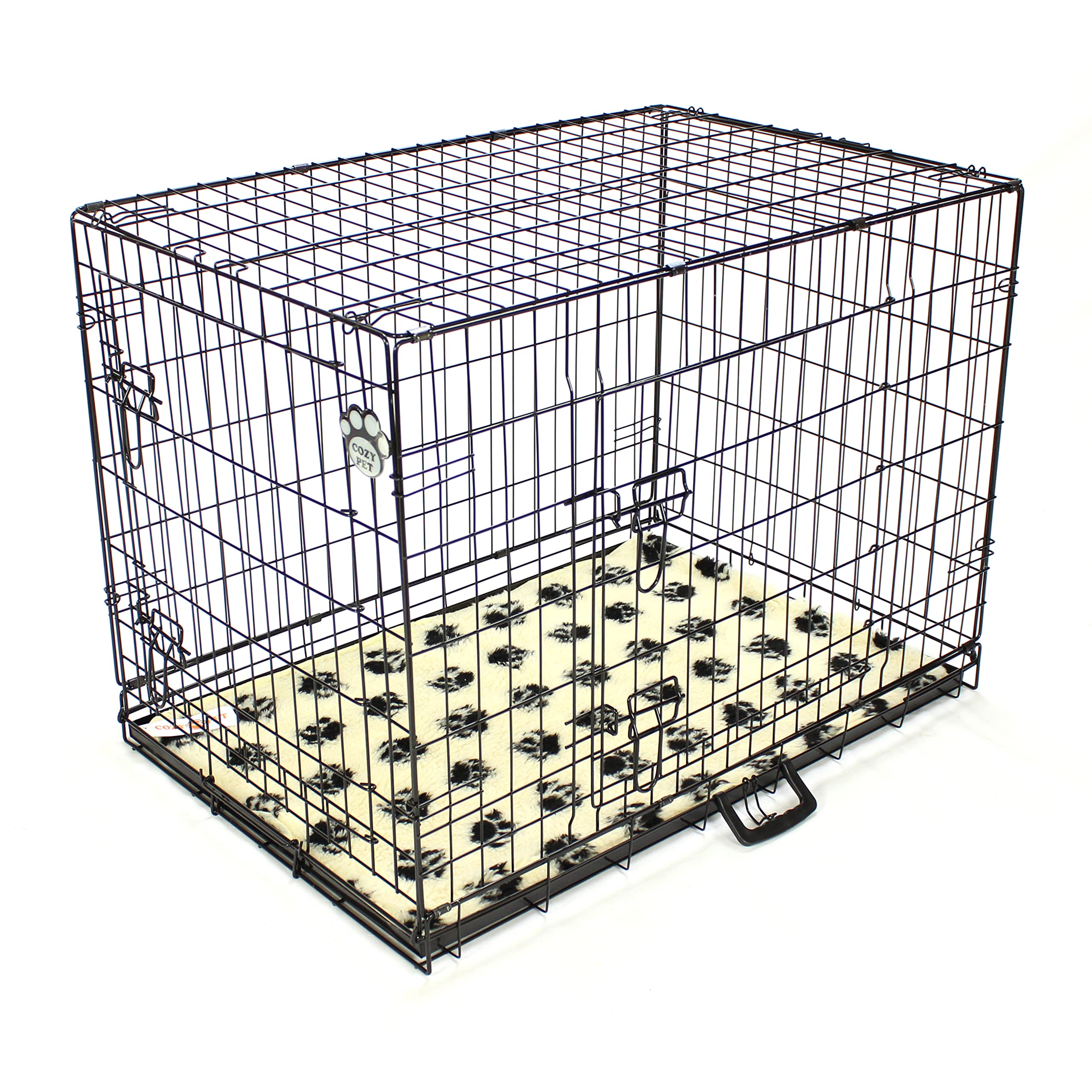 Cozy Pet Medium Dog Crate with Metal Tray and Vet Bed 36" Black 92cm Long Medium Black Dog Cage with Chew Proof Metal Tray Folding Puppy Crate Cat Carrier Puppy Cage DC36B + VB36C