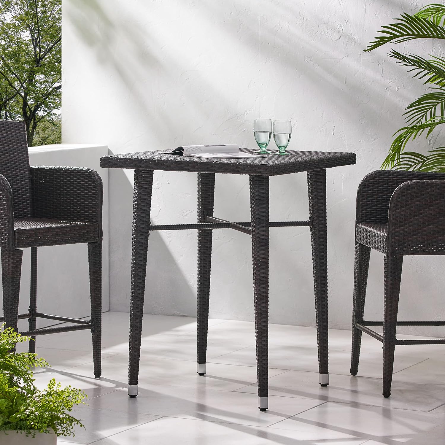 Christopher Knight Home Dominica Outdoor 32.5" Square Wicker Bar Table, Multibrown