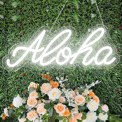 Miniatura 7 de Aloha - Letrero de neón blanco cálido Aloha para decoración de pared, 14.9 x 5.9 pulgadas, luces LED de neón 3D decorativas con funcionamiento por