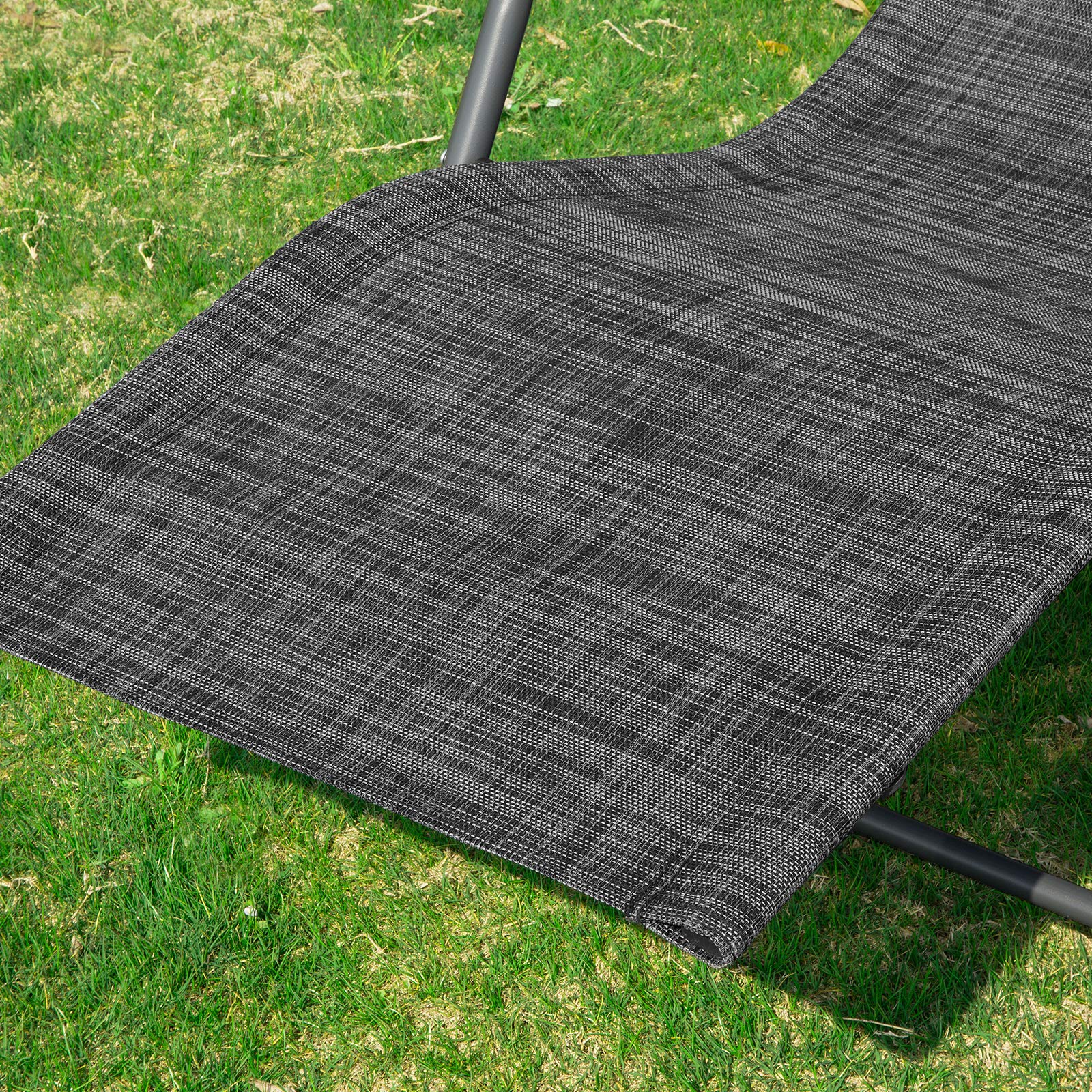 SoBuy Transat Jardin Exterieur Chaise Longue à Bascule Fauteuil Relax Extérieur avec Pochette Latérale Bain de Soleil pour Terrasse Balcon et Plage Noir 143x57x85 cm OGS47-MS