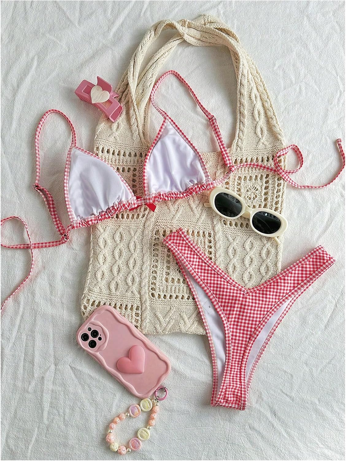 Women's 2 Piece Y2K Gingham Bikini Sets Plaid Bow Triangle Bathing Suit Checkered Bikini Coquette Swimsuit - Image 2