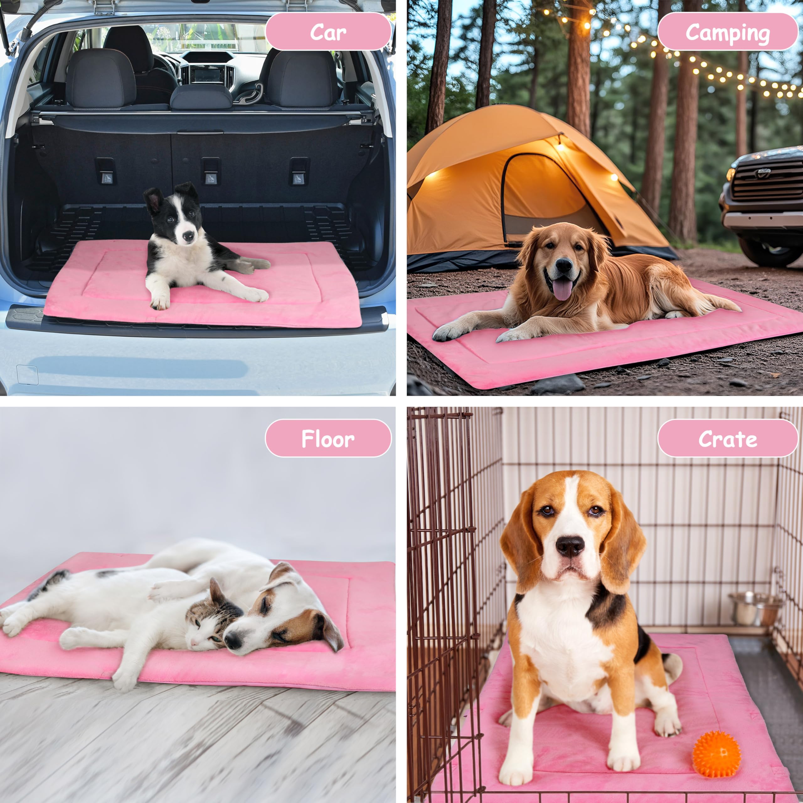 Coperta Impermeabile per Cani da Viaggio 80 x 60 cm, Tappetino per Cani da Esterno, Cuscino Lavabile per Cani da Portare Via, Letto Pieghevole per Cani da Viaggio, Auto, Campeggio, Rosa