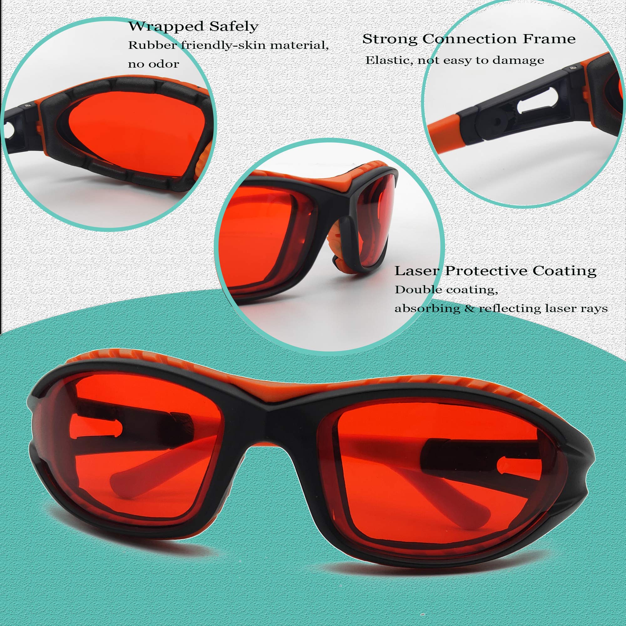 JILERWEAR 190-540nm Professionelle Schutzbrille für Violett/Blau/Grün Laser; Laserschutzbrille für 405nm, 445nm, 450nm,473nm, 532nm,540nm, Fashion Design