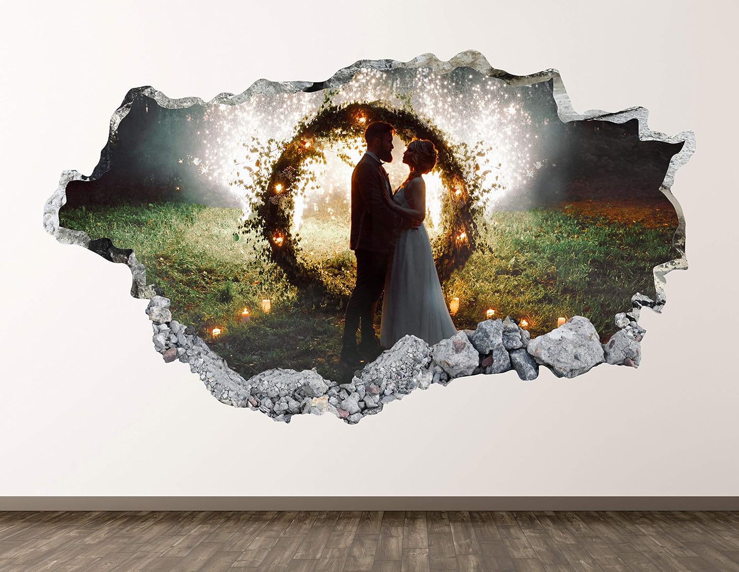 Wedding Altar Wall Decal Art Decor 3D Smashed Wedding Arches and Altars with Lights Sticker Poster Kids Room Mural Custom Gift BL2085 (30"W x 18"H)