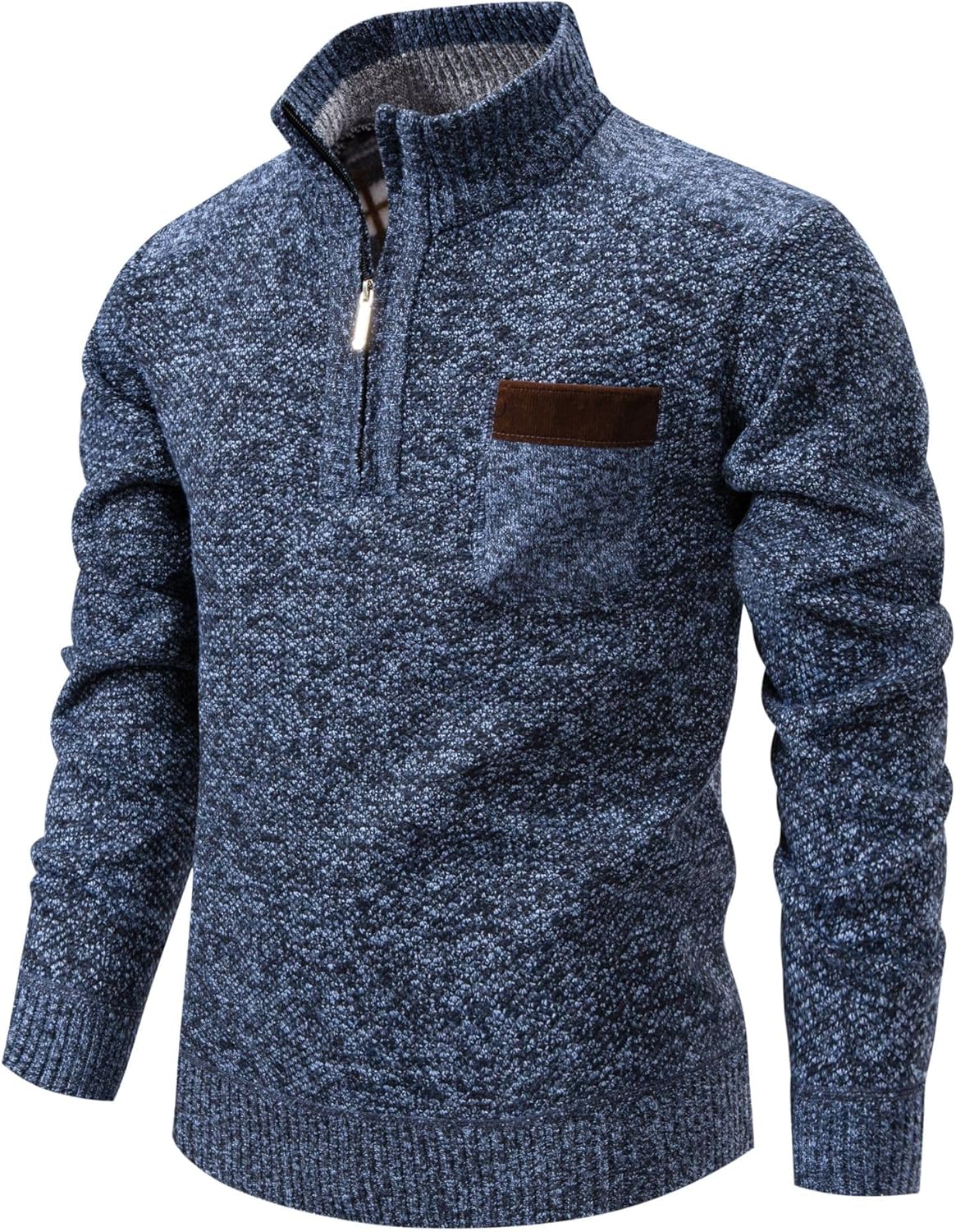 Men's Quarter Zip Pullover Mock Neck Long Sleeve Knitted Sweaters Casual Slim Fit Polo Sweater - Image 2