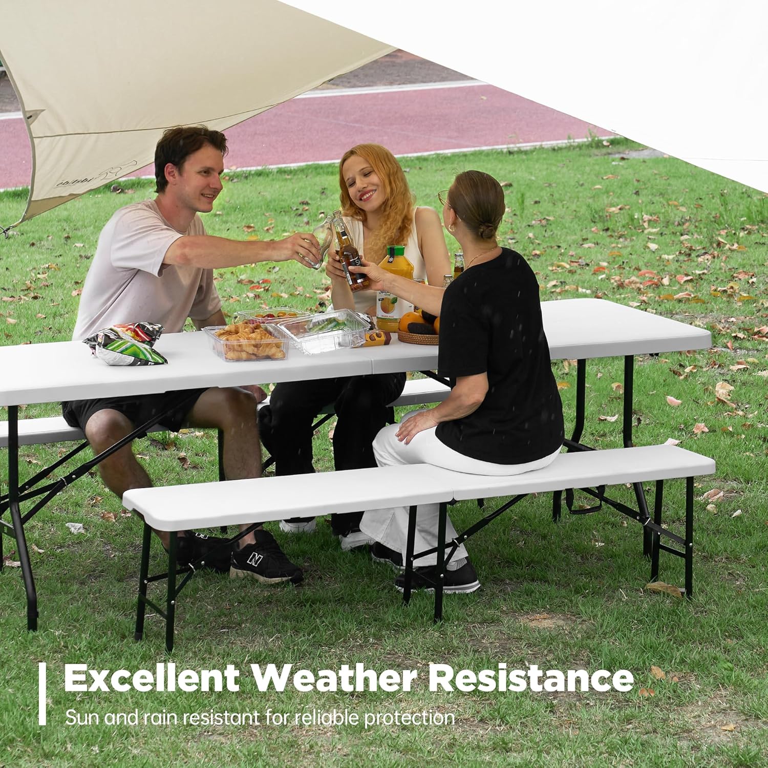 Real Relax 8FT Folding Table, Portable Picnic Table, with Handle and Lock for Indoor, Outdoor, Camping, Party, Banquet, Backyard Events, White