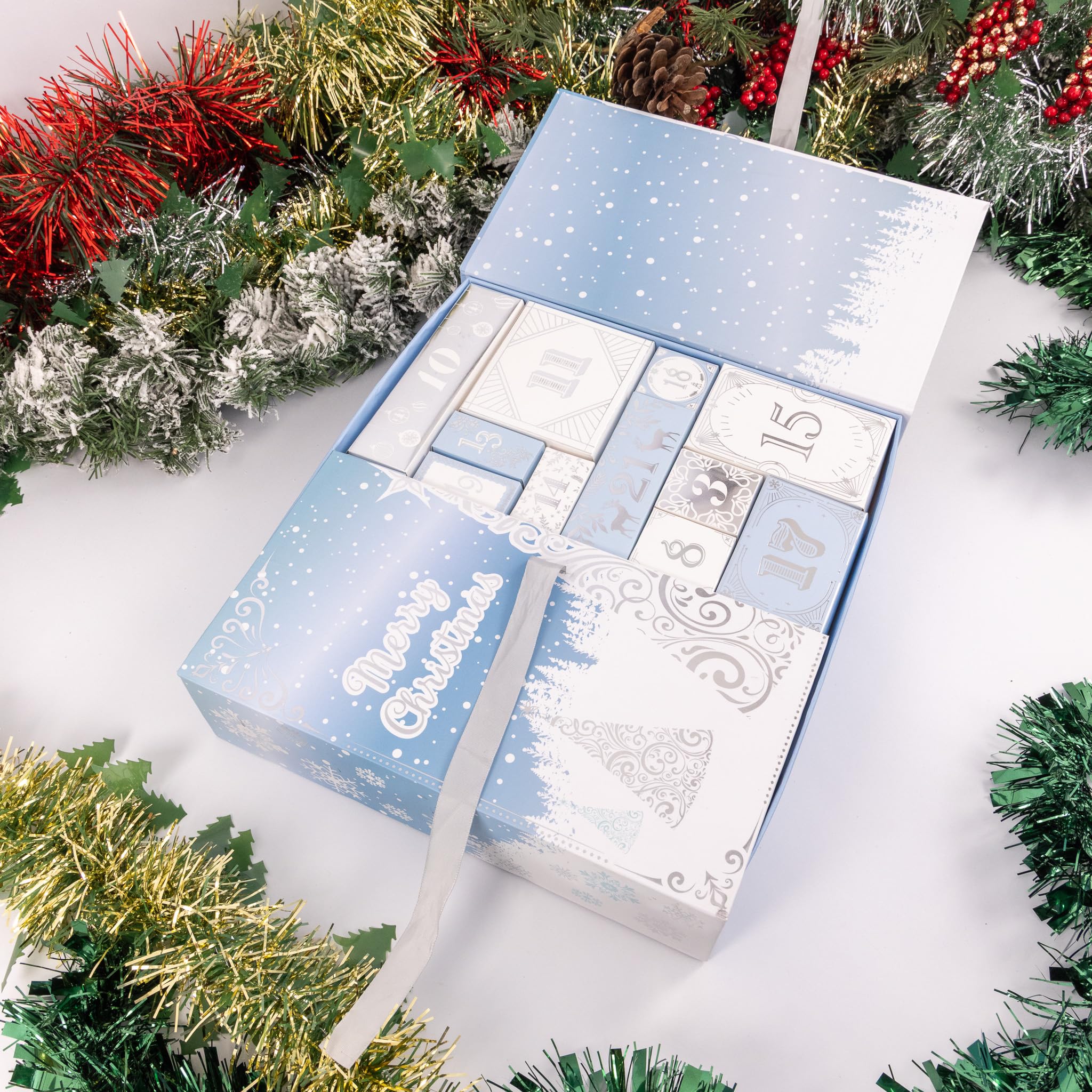 Calendario de Adviento de Navidad, llena tus propias cajas de 1 a 24 días, cinta de cuenta regresiva de lujo (azul)