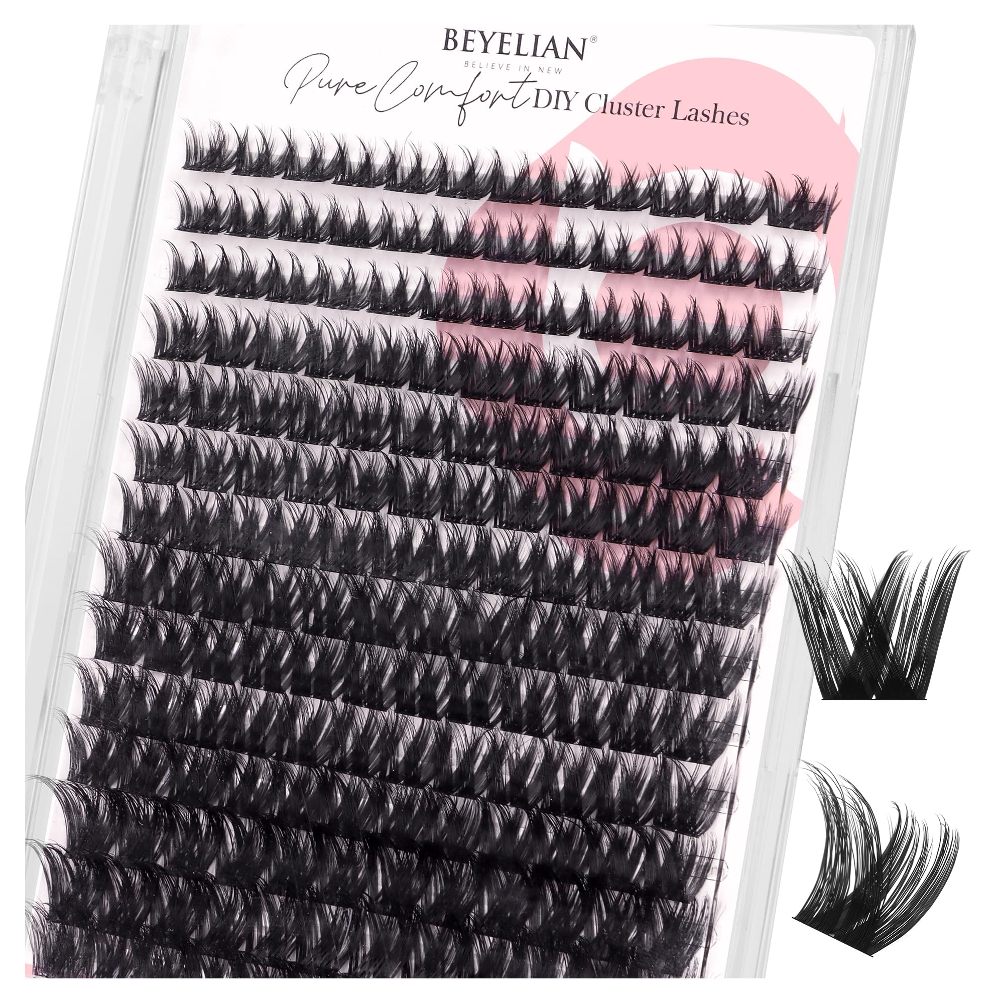 BEYELIAN Eyelash Clusters D Curl, Volume Wispy Cluster Lash Extensions, 168 Pcs Cluster Lashes Super Thin Band