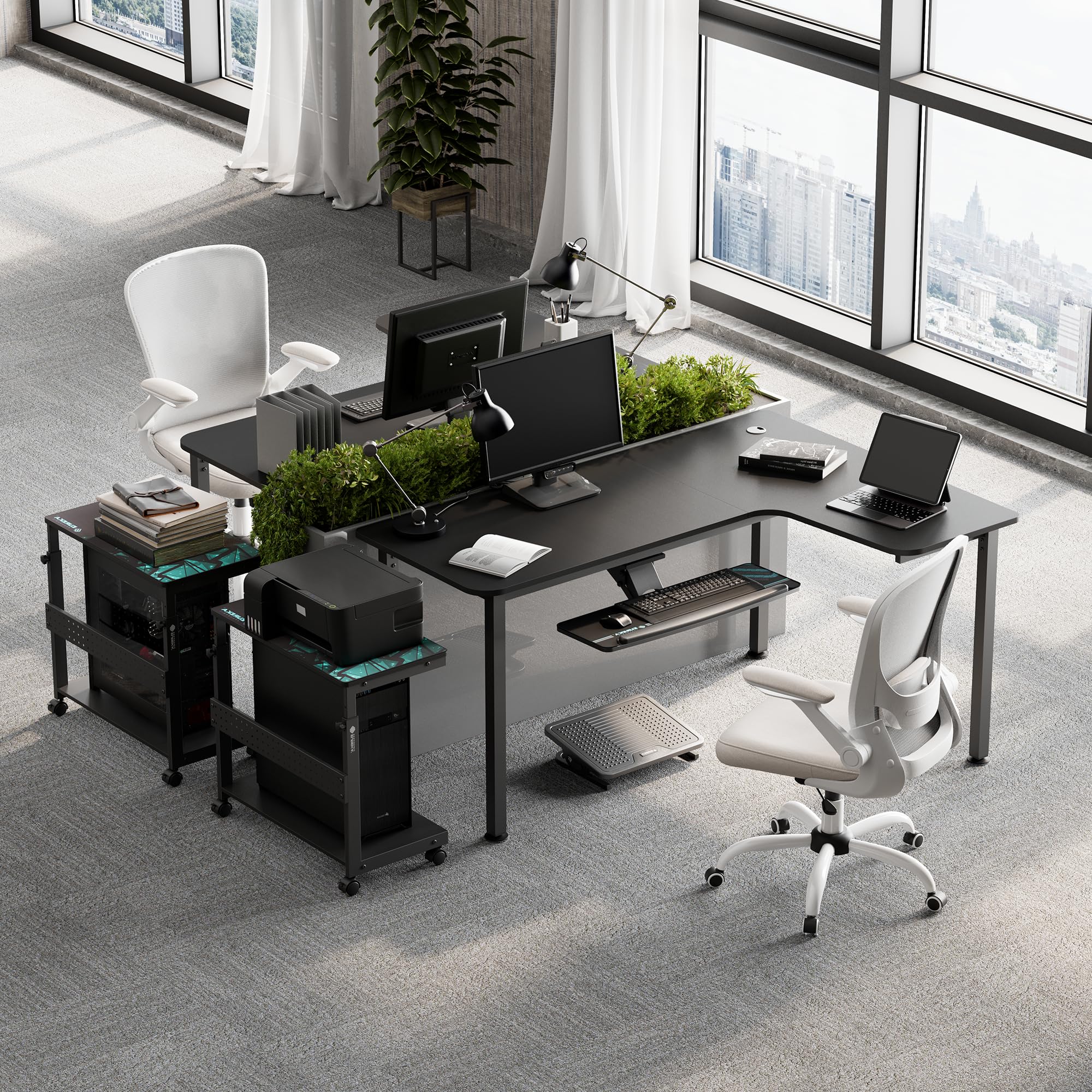 EUREKA ERGONOMIC Bureau d'angle 155x110cm Bureau Gaming Angle en Forme L Bureau Informatique d'Ordinateur avec Tapis de Souris