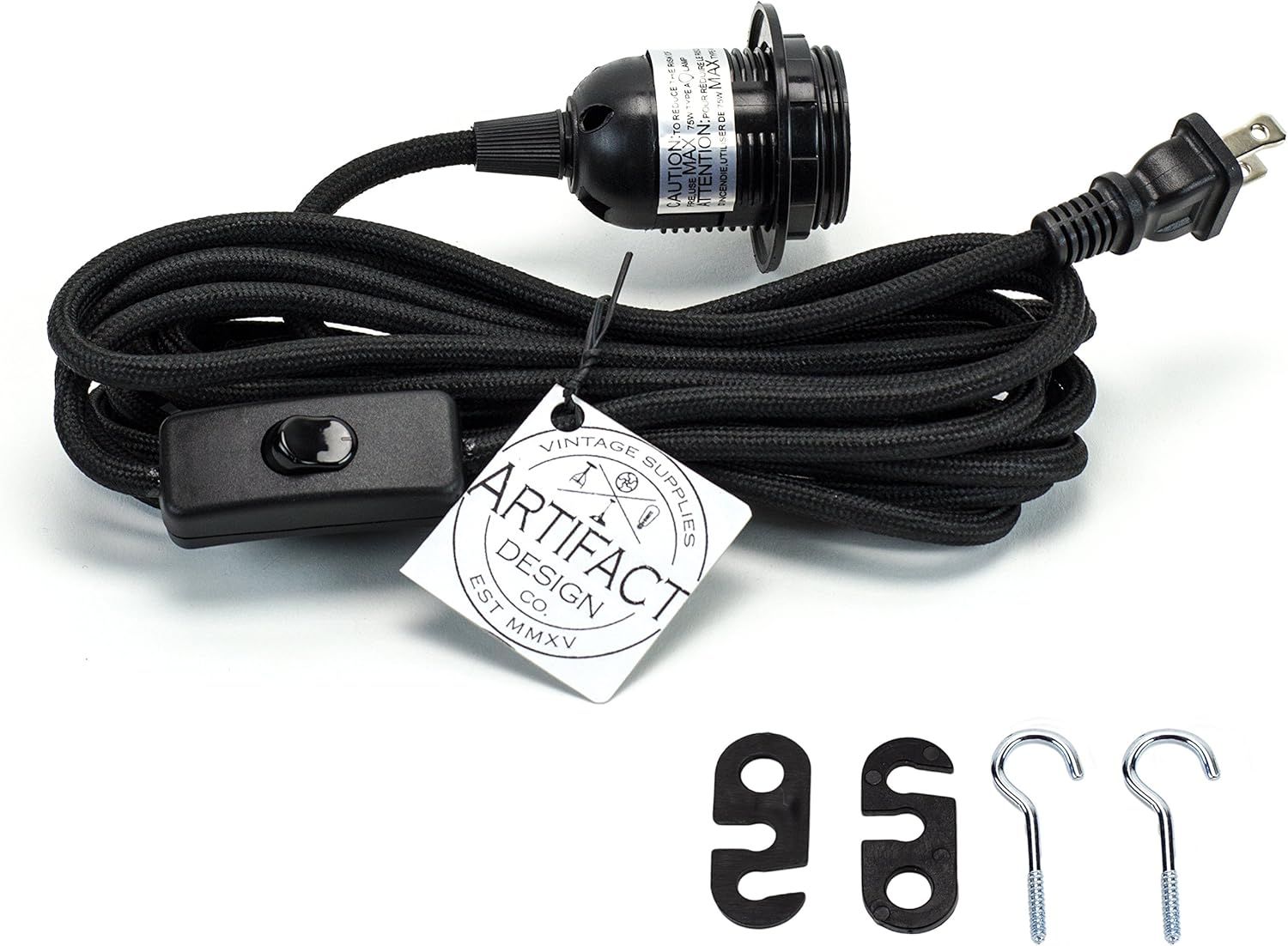 Rustic State Black Fabric Cord Set With Toggle Switch 15 Feet Hanging Pendant Light Fixtures Uses Standard Size E-26 Light Bulb for Industrial Vintage Retro DIY Projects (Black)