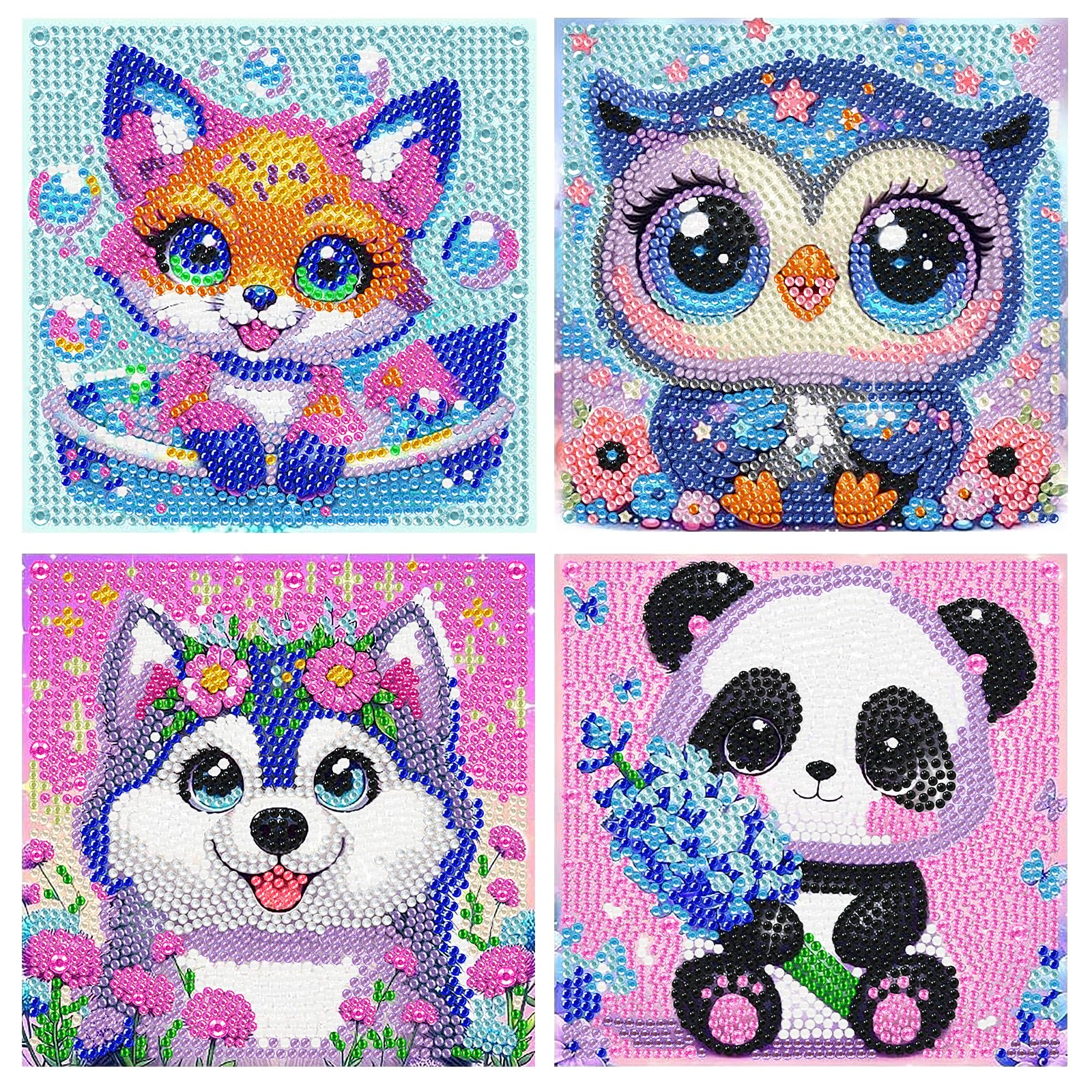 4 Piezas DIY Animales Pintura Diamante,5D Diamond Painting Kit,Cuadros Diamantes 5D,Pintura Diamante Niños Regalos de Cumpleaños para Niños y Niñas(15 * 15 cm)
