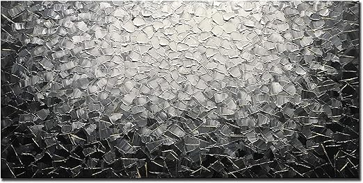 Wall Art Canvas Modern Abstract Wall Art 100% Hand-Painted Black and White Abstract Oil Painting Large Canvas Mural for Living Room (24x48 inches)