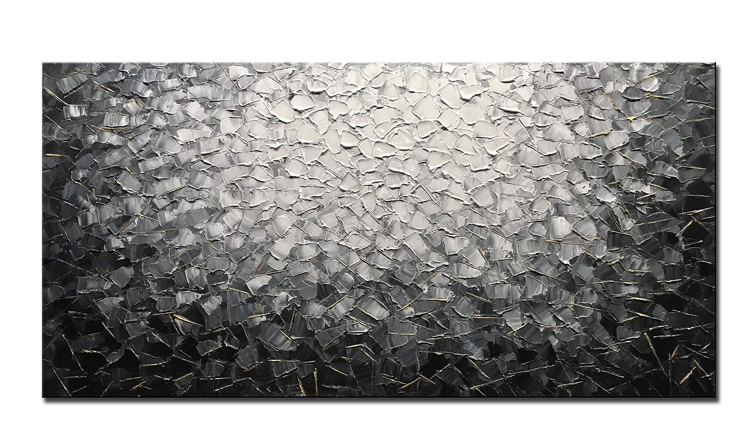 Wall Art Canvas Modern Abstract Wall Art 100% Hand-Painted Black and White Abstract Oil Painting Large Canvas Mural For Living Room (24x48 inches)