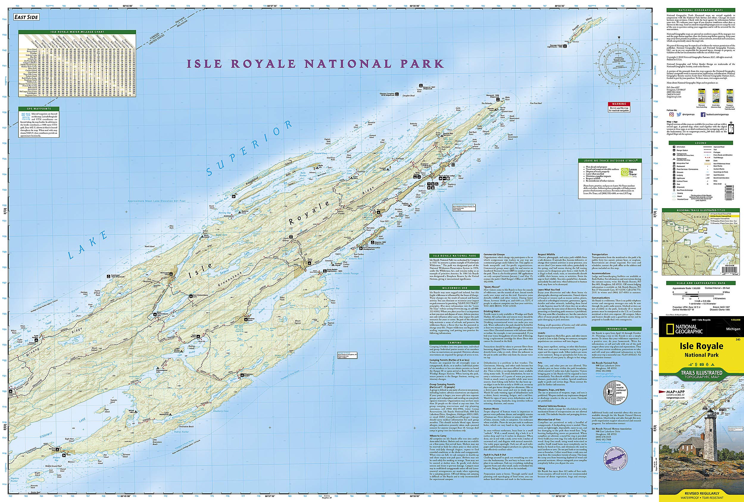 Isle Royale National Park Map (National Geographic Trails Illustrated Map, 240) - Image 4