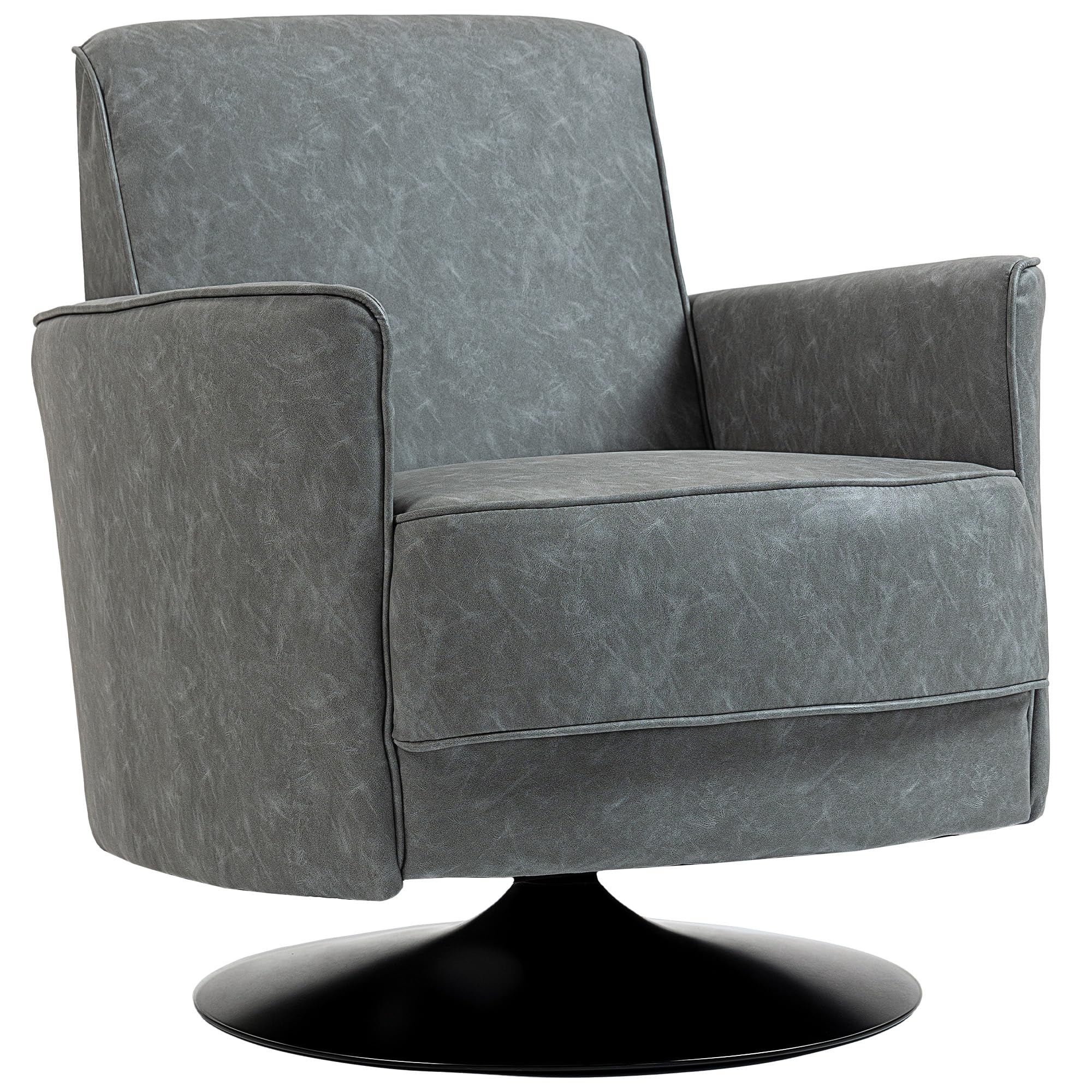 HOMCOM Swivel Accent Chair, Upholstered PU Leather Armchair, Grey