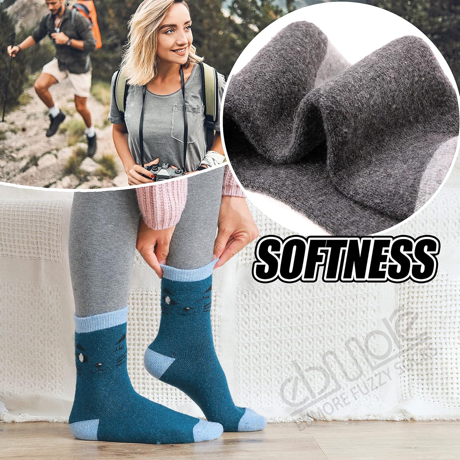 EBMORE Merino Wool Socks for Women Hiking Thermal Warm Winter Thick Boot Cozy Crew Comfy Work Socks for Ladies 5 Pairs - Image 3