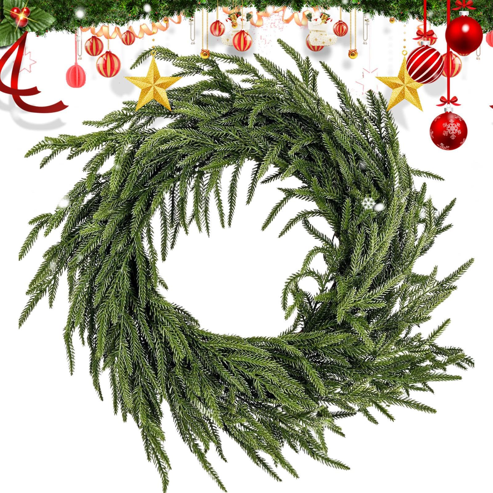 Couronne de Noël fausses aiguilles de pin vertes 50 cm extérieur