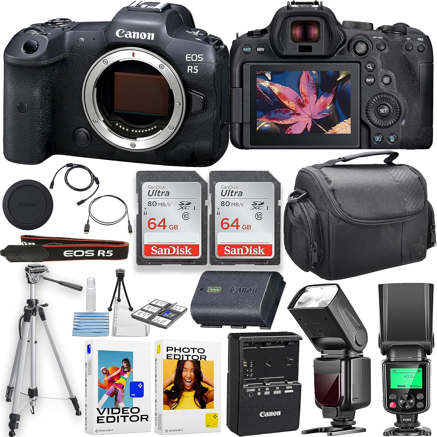 Amazon.com : Canon EOS R5 Mirrorless Camera (Body Only) + 2pc 64GB ...