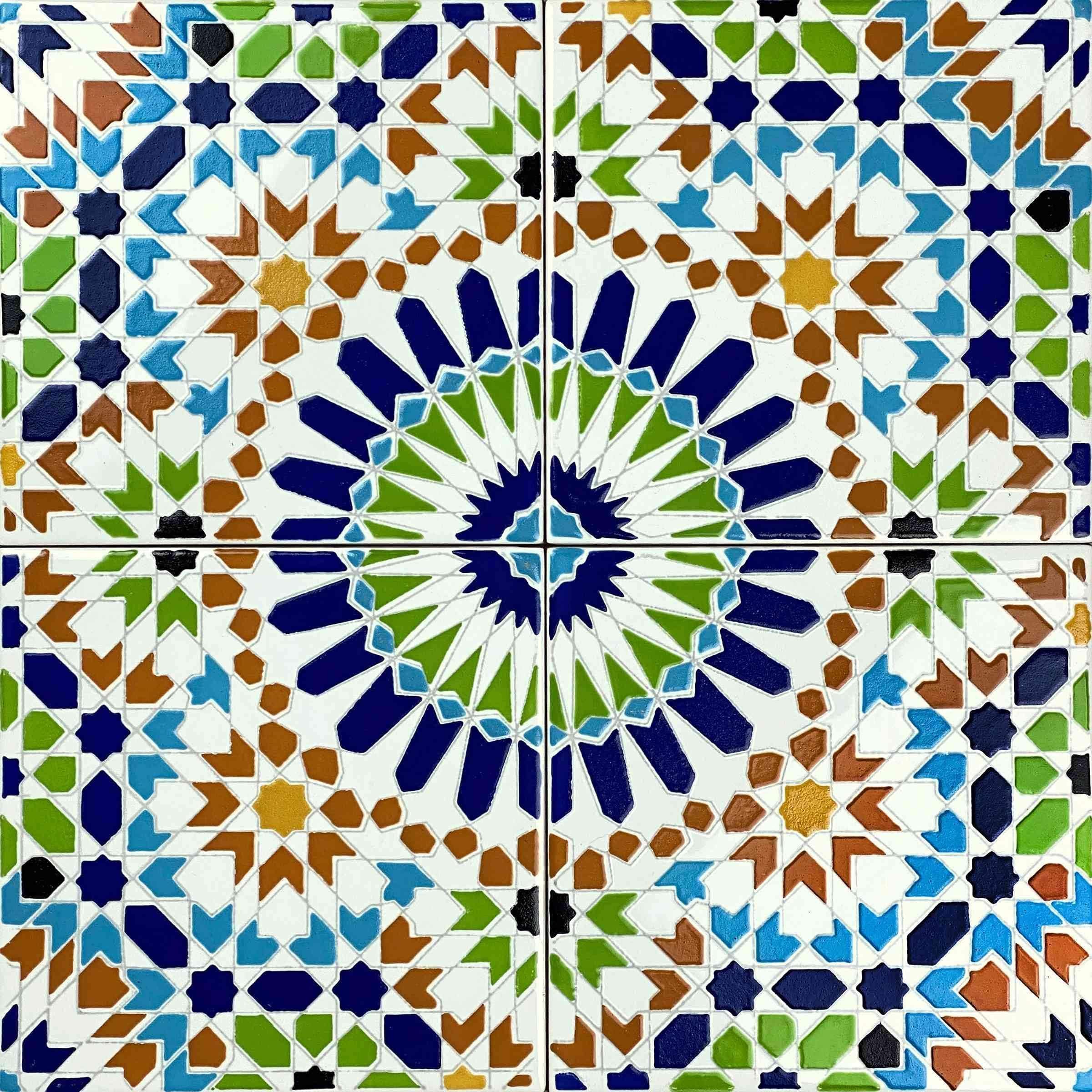 Cerames Azulejos de Cerámica Marroquí Fara - Azulejos de mosaico Marroquí para baño, cocina, sala de estar, ducha, debajo de las escaleras | Azulejos marroquíes en estilo oriental 20x20 cm