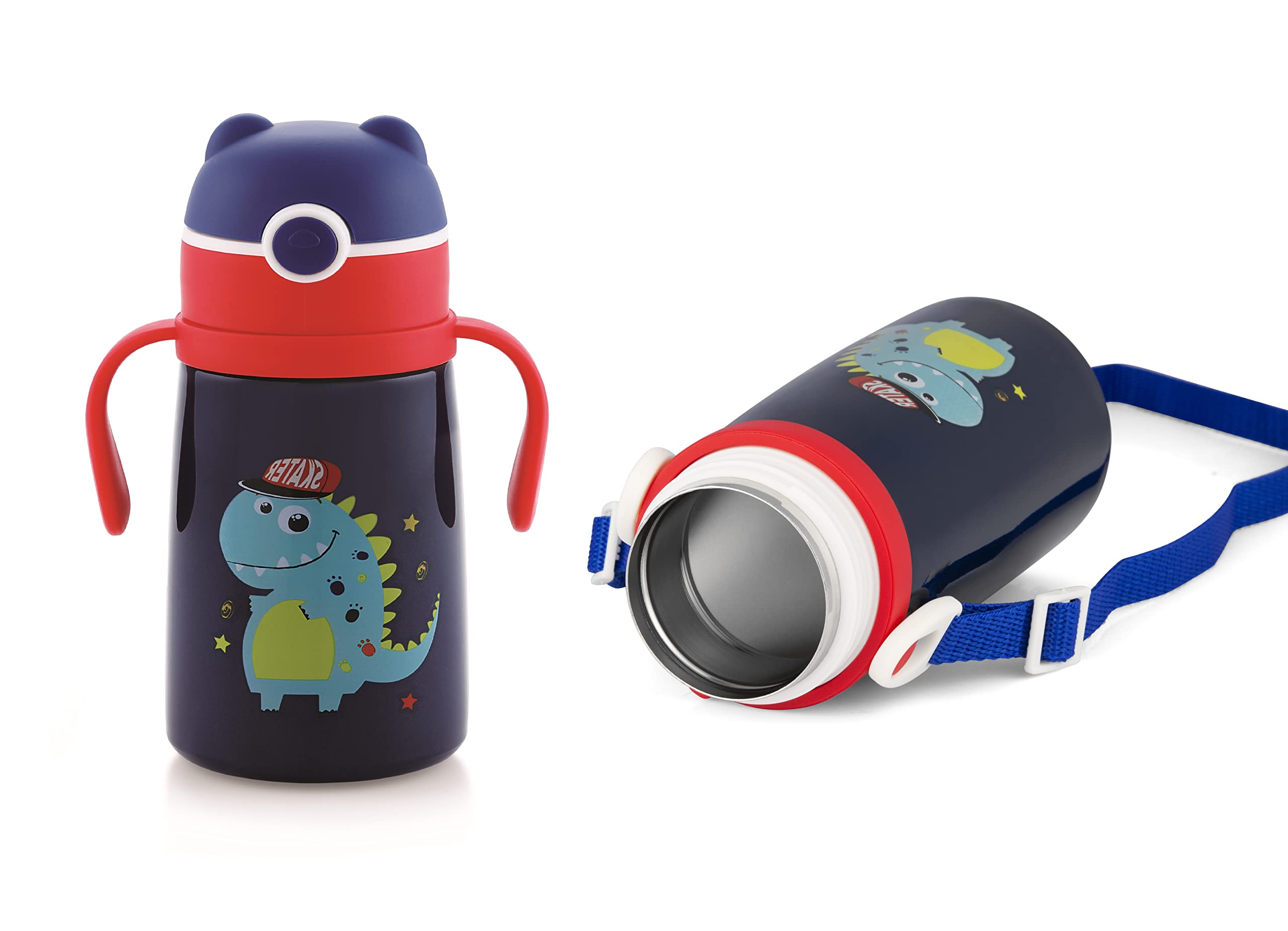 Nabhya Goofy Vacuum Thermo Seal Insulated Double Wall Steel Body Baby Sipper with One Touch Opening & Silicon Straw,Long Retention of Temperature of Hot & Cold Liquids (Blue)-picture-17