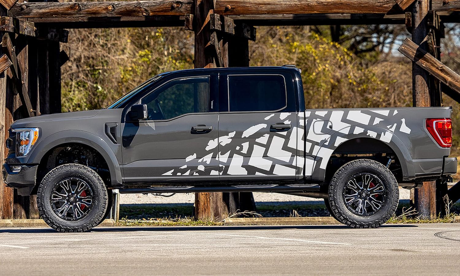 Tire Trucks Bed Graphics Vinyl Decals Compatible with Ford F150 (White)