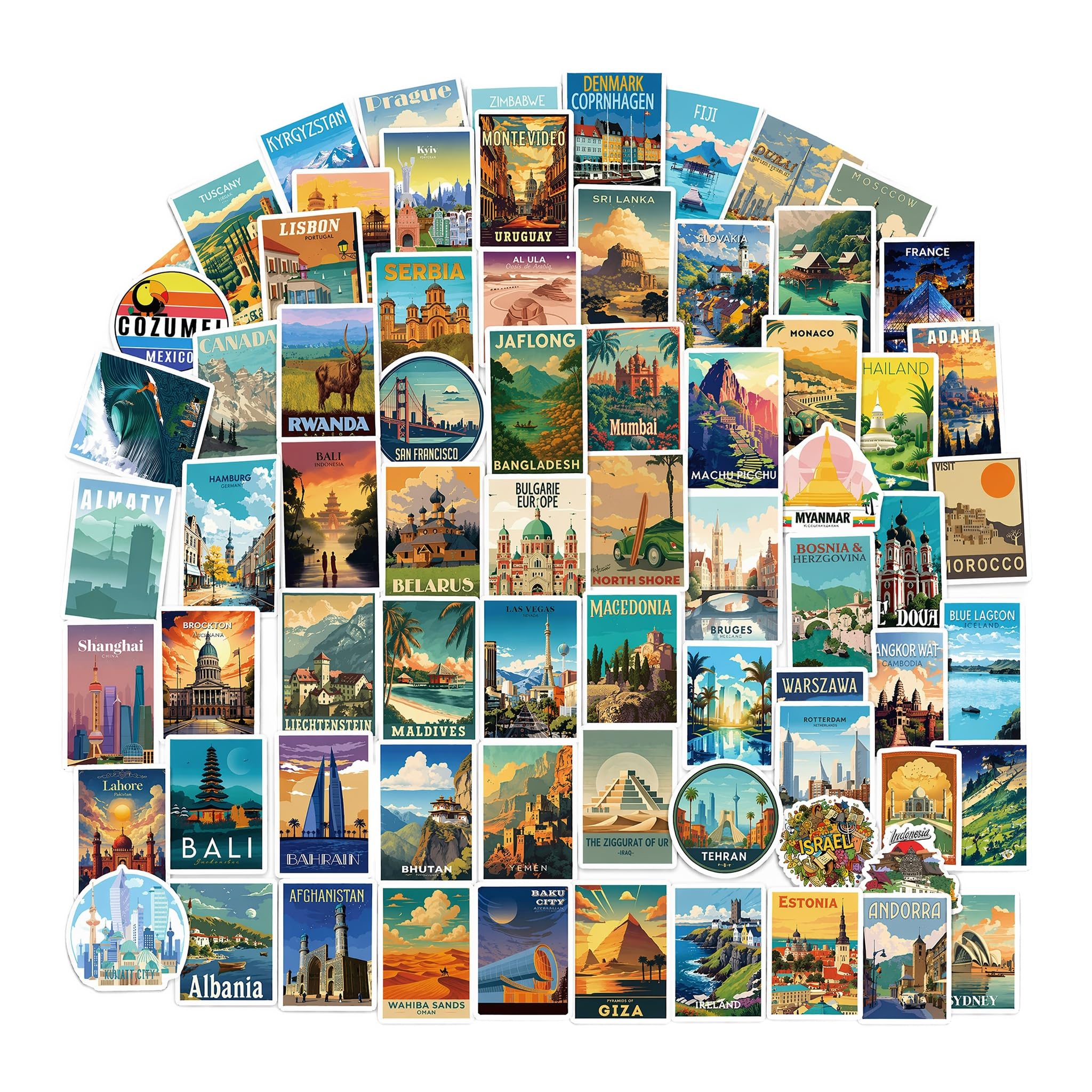 Copbopwn 100Pcs Travel Stickers for Teens Adults Vintage Aesthetic Country Stickers Waterproof World City Tourist Sticker for Laptop Luggage Geography Sticker Water Bottle Skateboard