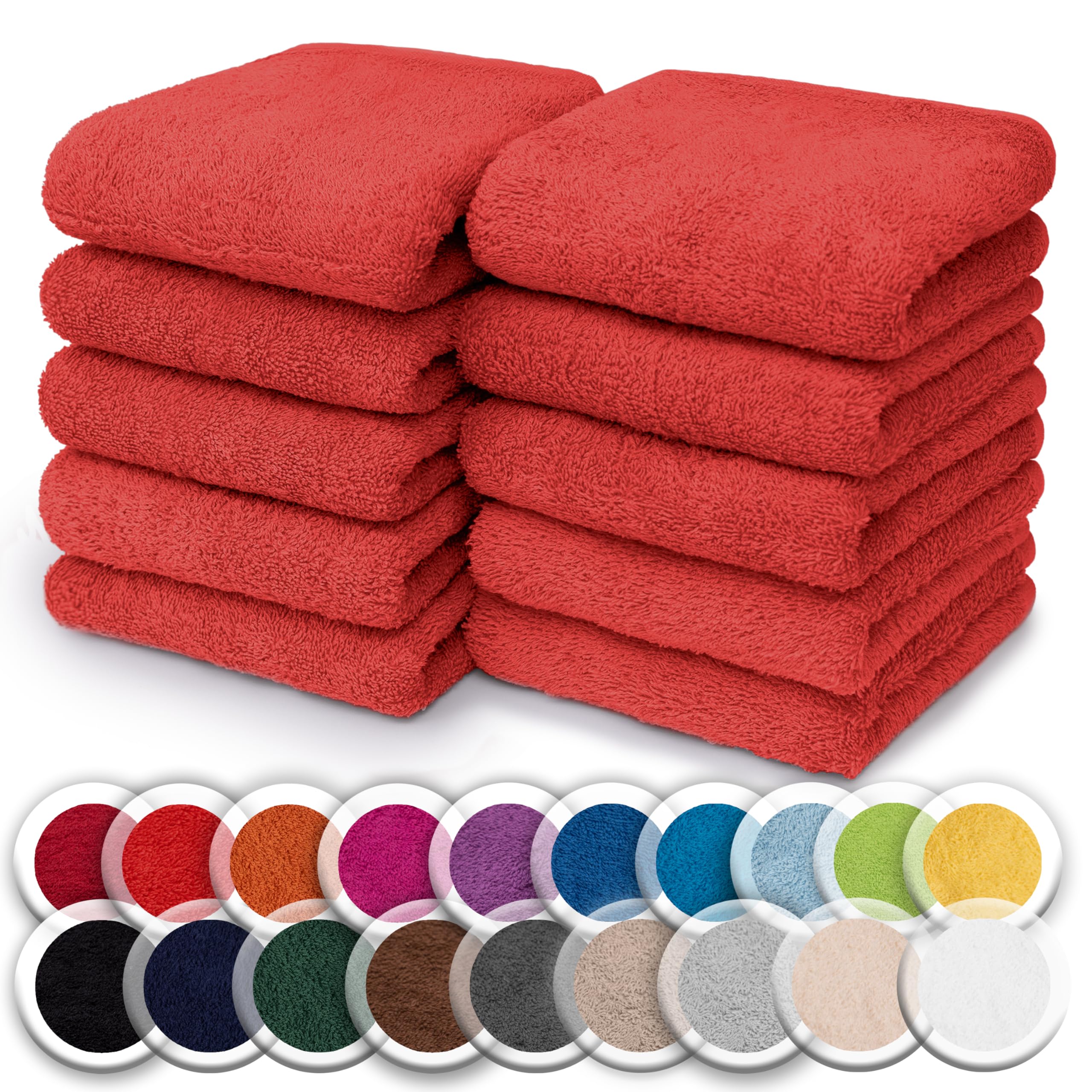 NatureMark 10er Set Frottee Waschlappen – 100% Baumwolle, weich & saugfähig – 30×30 cm, Rot