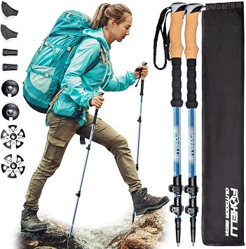 Foxelli Carbon Fiber Trekking Poles Lightweight Collapsible Hiking Poles with Cork Grips, Quick Flip Locks & All-Terrain Accessories Adjustable Height Hiking Sticks for Men & Women