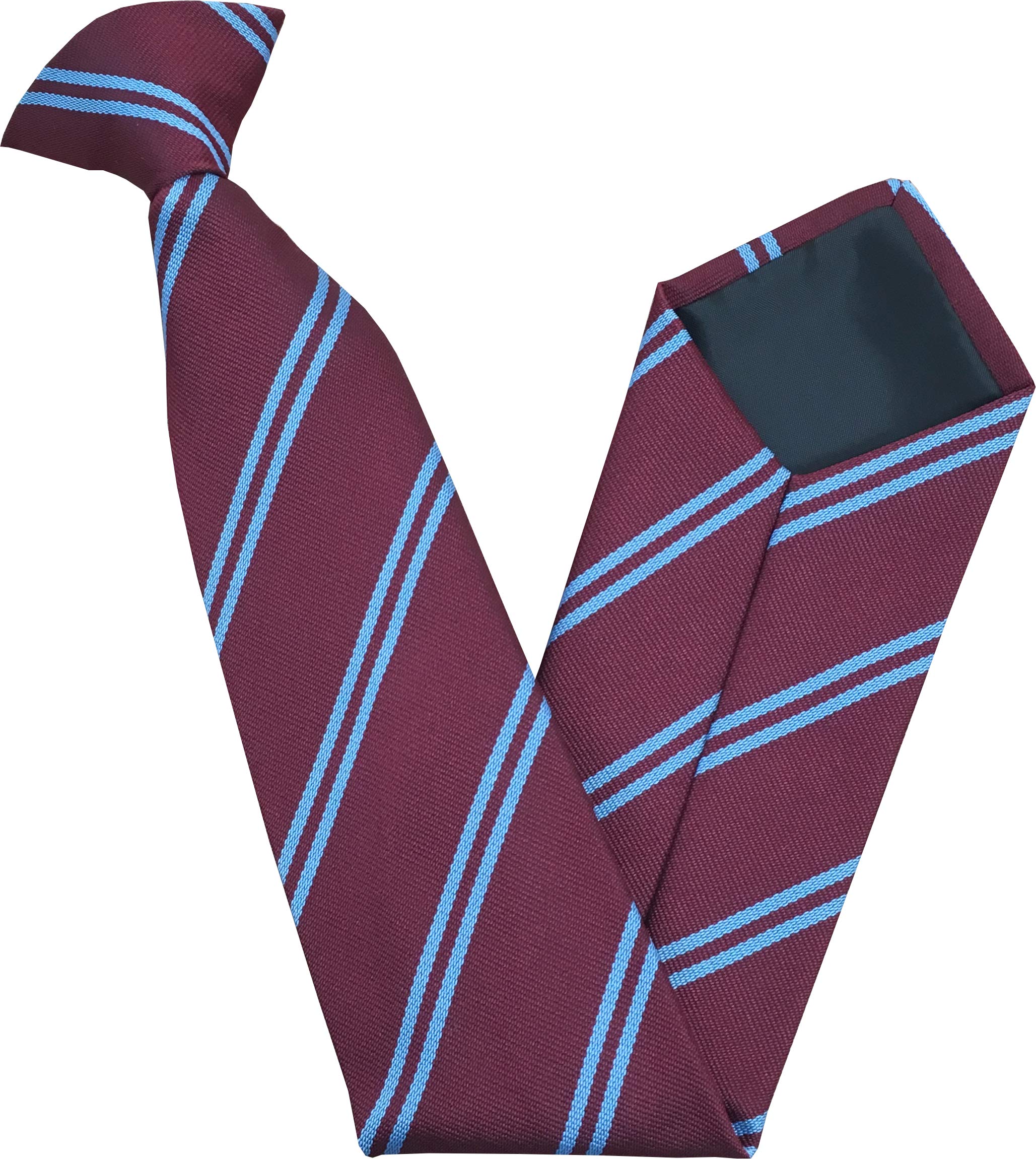Great British Tie Club Maroon & Sky Clip On Double Stripe School Ties (Colour & Size Variations) (17 Inch Clip On (High School), )