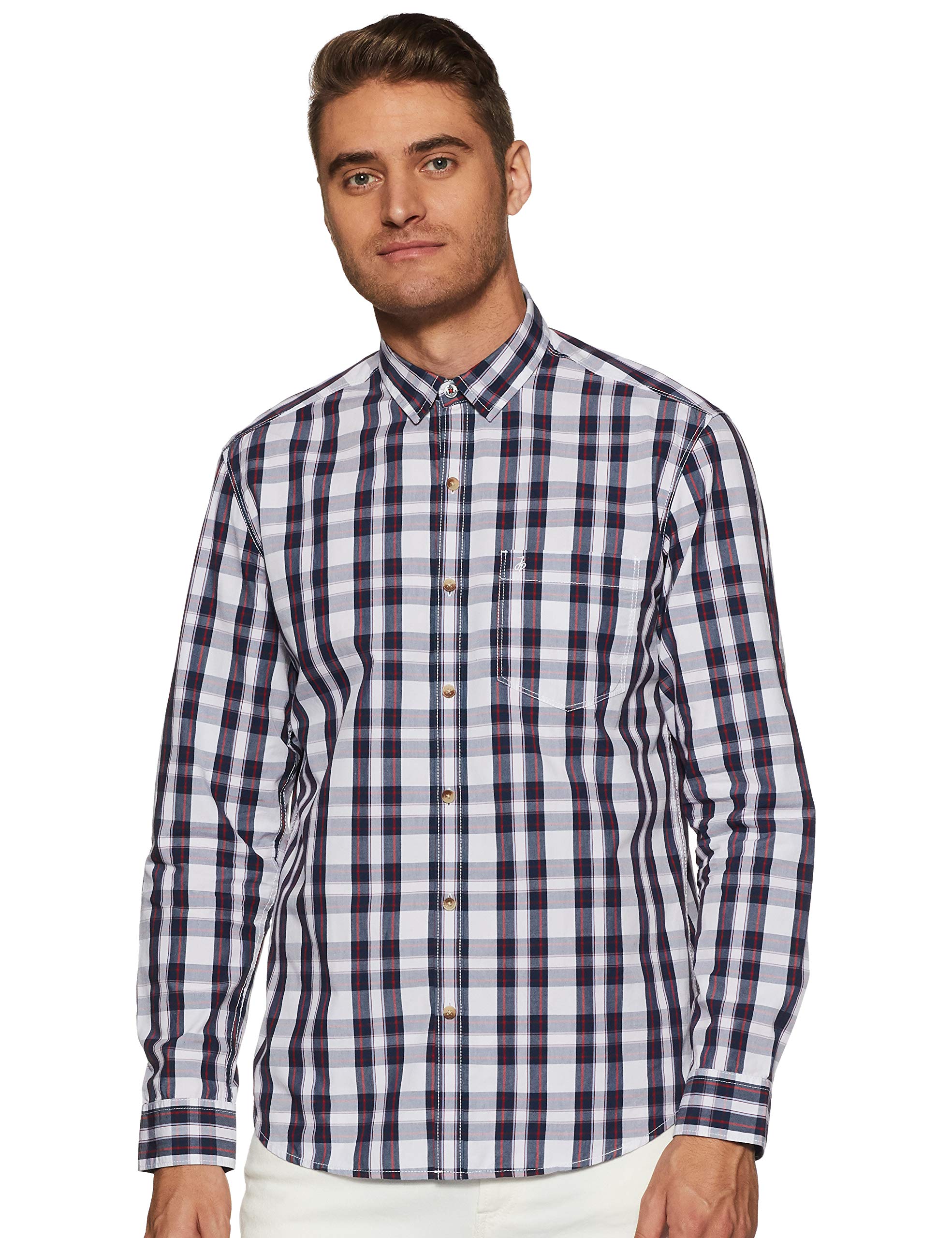 John Players Men's Solid Slim Fit Cotton Casual Shirt