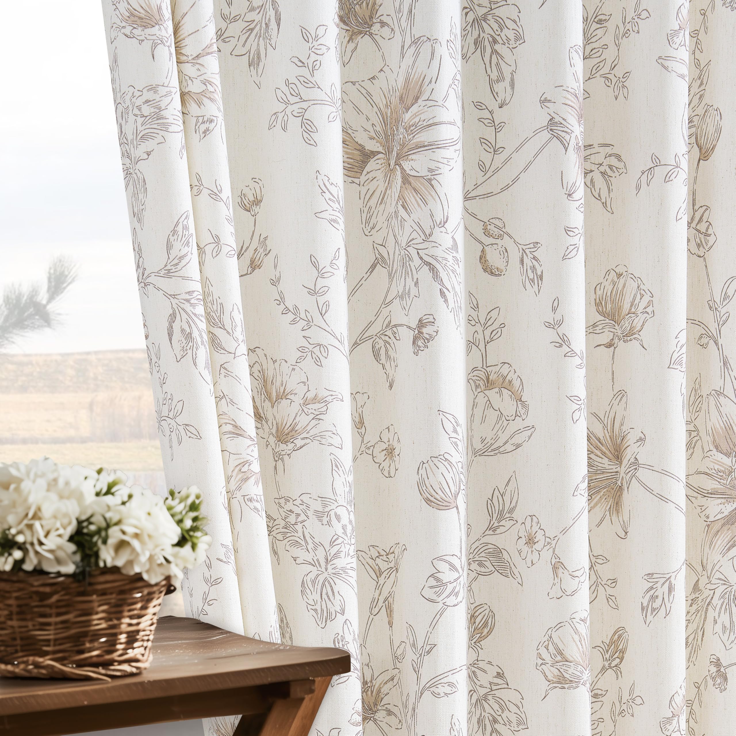 Amazon.com: Brown Floral Linen Curtains Pinch Pleated for Living
