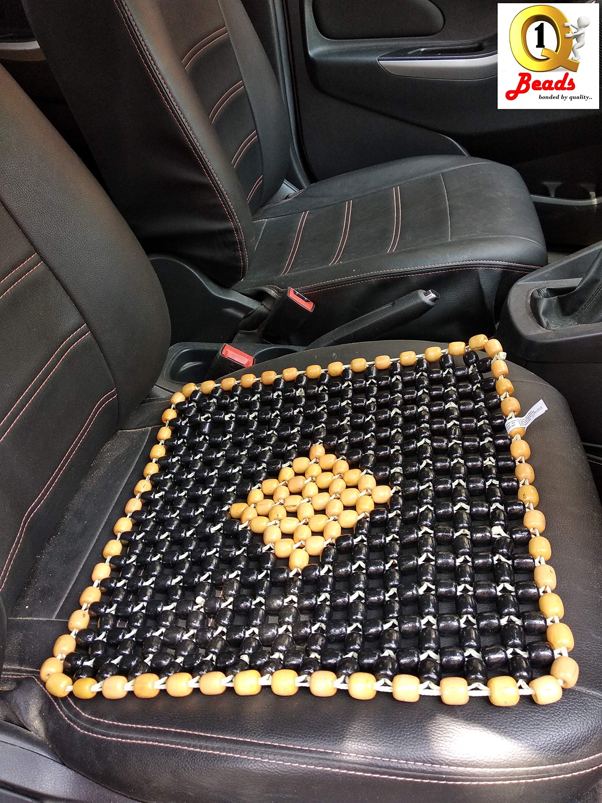 Q1 Beads SBlack Wooden beads acupressure mat car bead seat black color/heating pad/gel pad cover cushion for CAR/Office chair/Home Chair/Sofa/Jhula/Swing/Truck/Bus/Tempo(Small, Black)