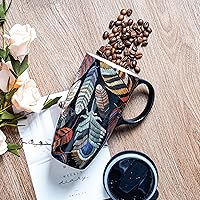 Vista 9 de Topadorn Taza de café de cerámica Taza de té de porcelana con tapa y caja de regalo 17oz, flor y mariposa
