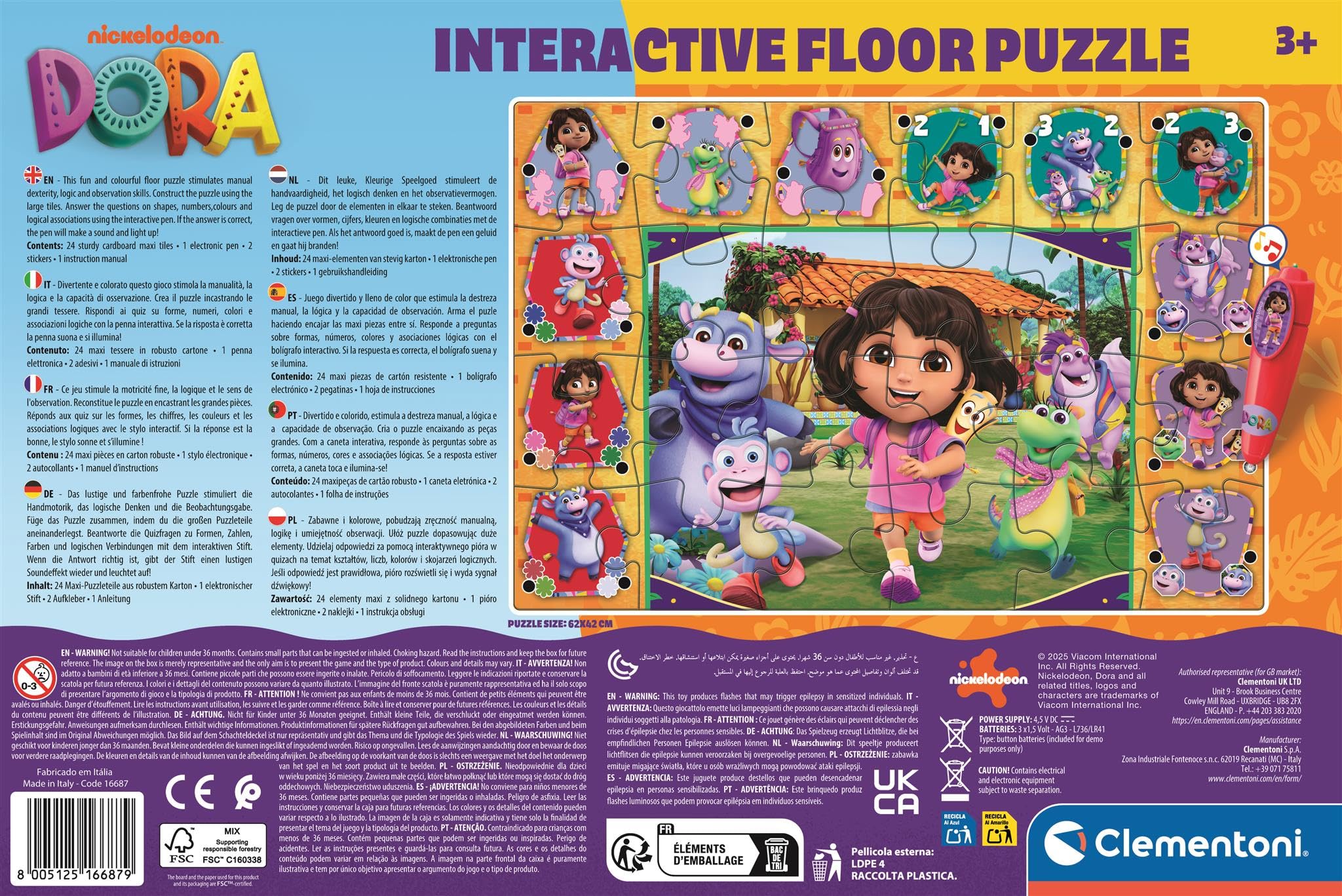 Clementoni Interactive Floor Puzzle, Dora The Explorer With Electronic Pen - Image 2