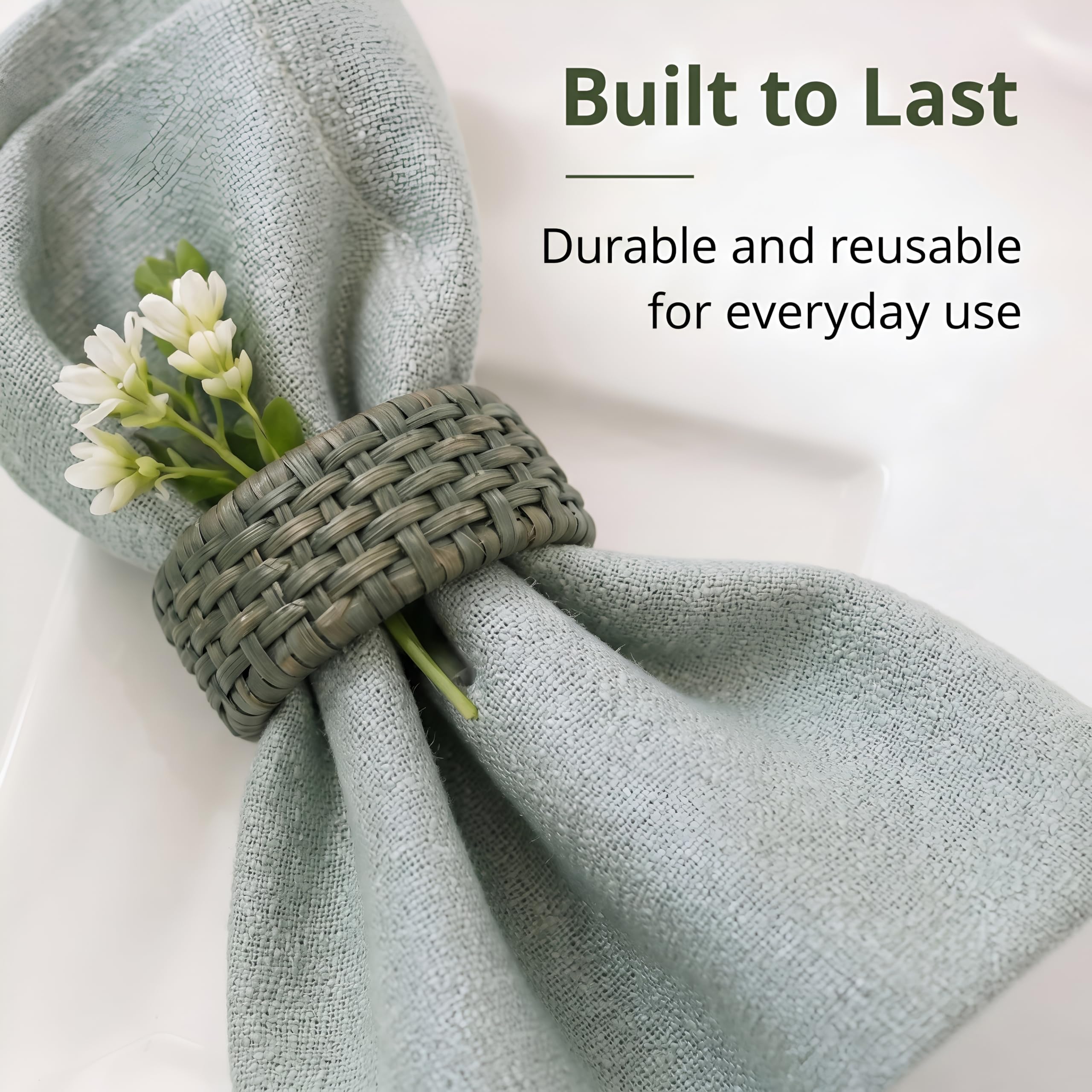 Artisan Cane Lot de 12 ronds de serviette de table tissés terreux, accessoire de table naturel bohème pour dîners, fêtes et utilisation quotidienne (vert kaki) ALPHA Living HOME
